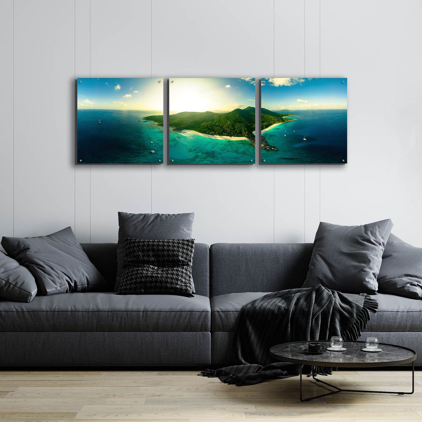 Epic Art 'LaDigue' by Epic Portfolio, Acrylic Glass Wall Art, 3 Piece Set,72x24