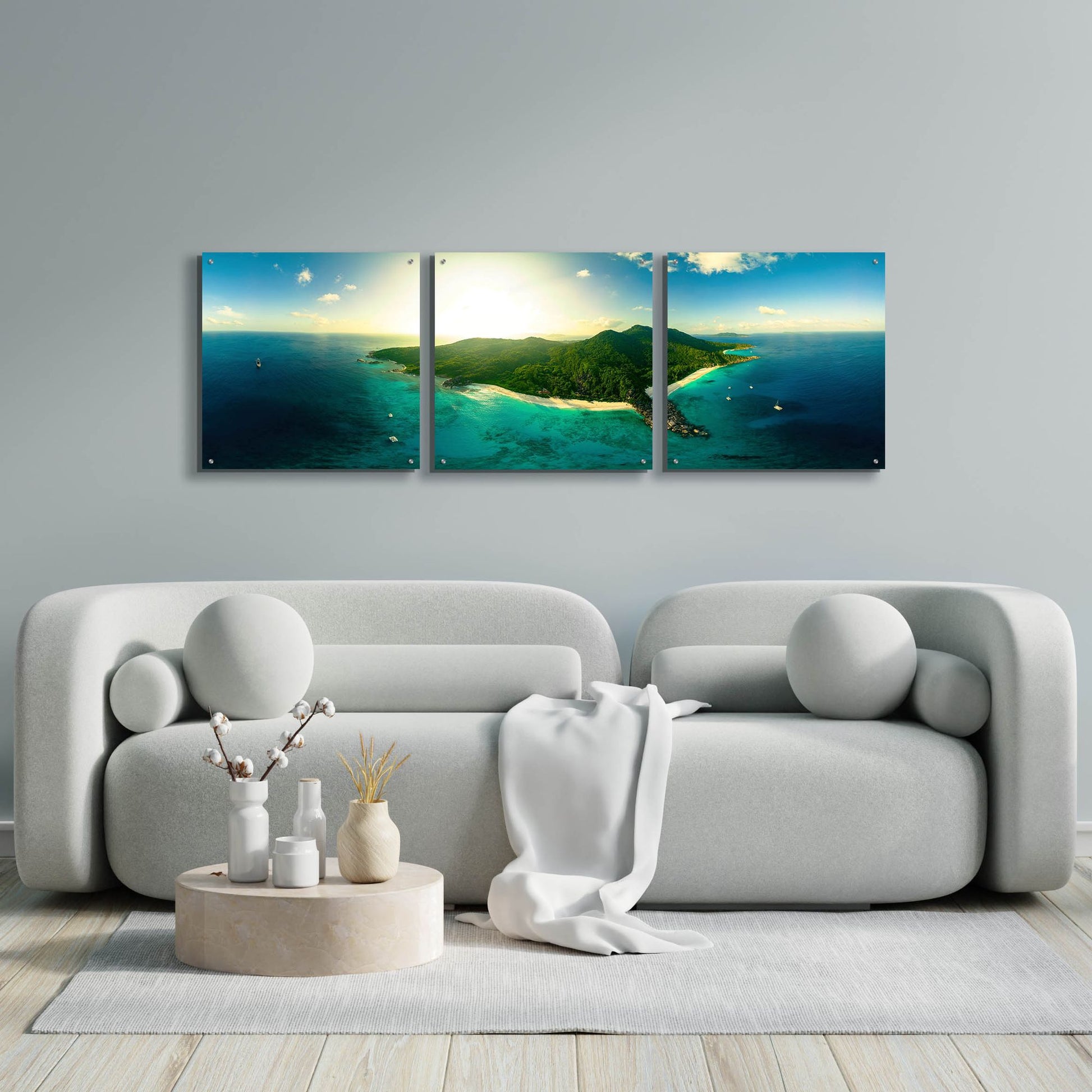 Epic Art 'LaDigue' by Epic Portfolio, Acrylic Glass Wall Art, 3 Piece Set,72x24