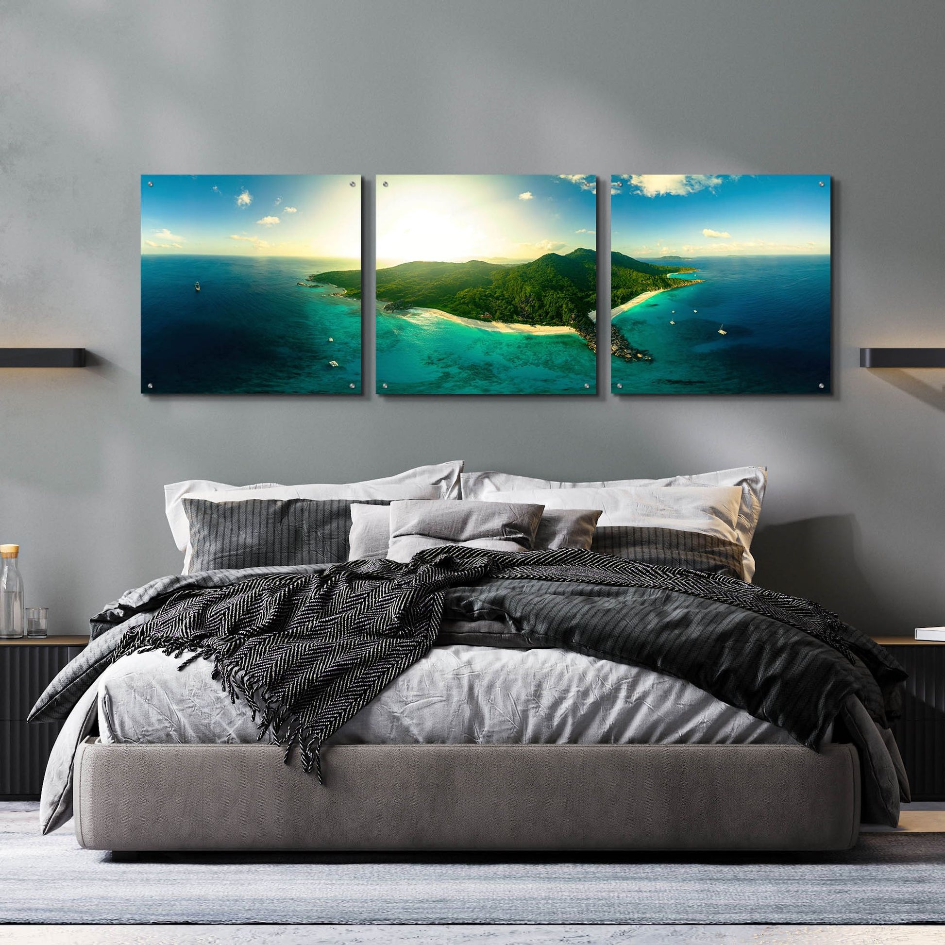 Epic Art 'LaDigue' by Epic Portfolio, Acrylic Glass Wall Art, 3 Piece Set,72x24