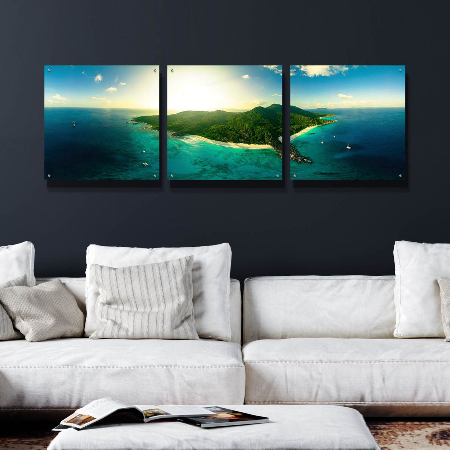 Epic Art 'LaDigue' by Epic Portfolio, Acrylic Glass Wall Art, 3 Piece Set,72x24