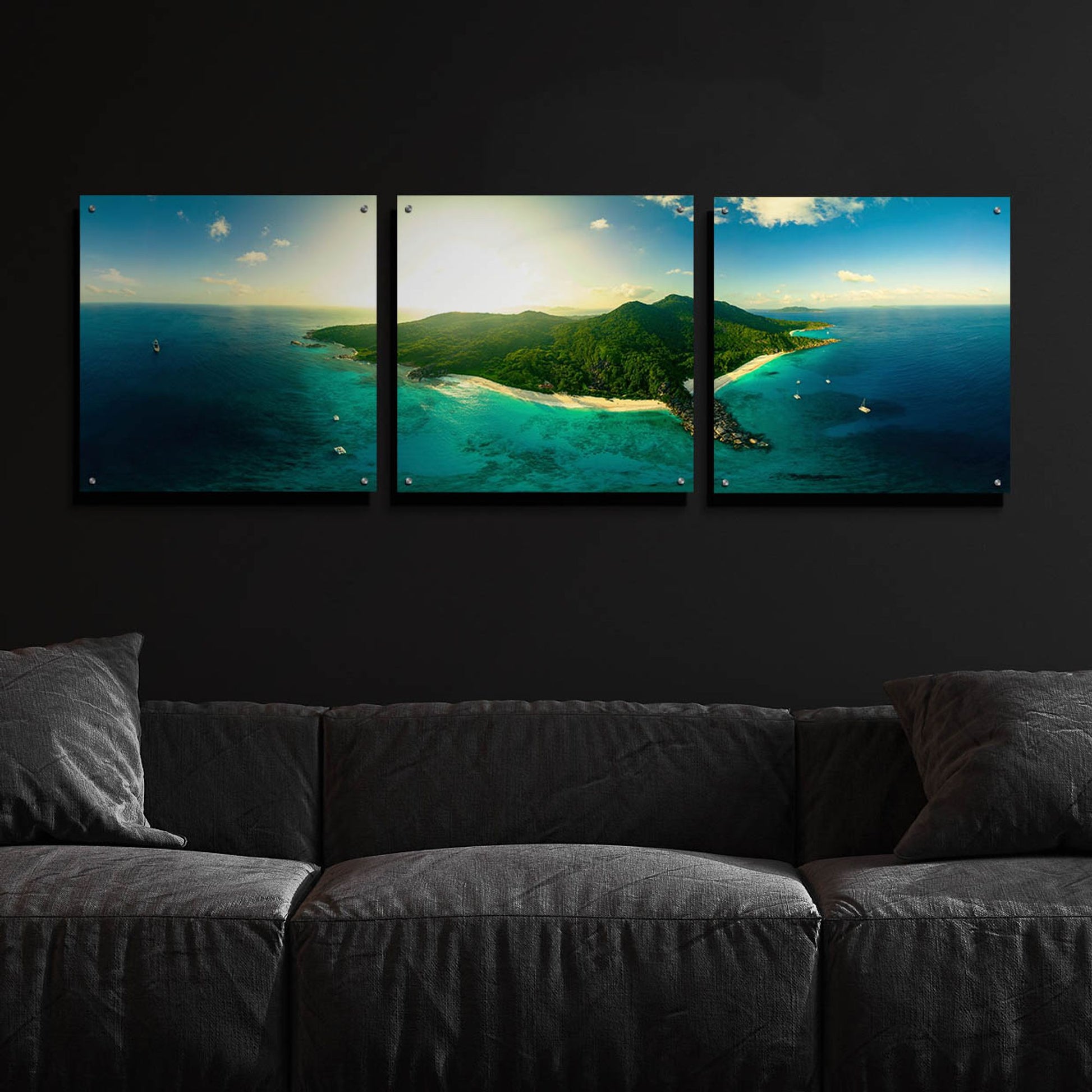 Epic Art 'LaDigue' by Epic Portfolio, Acrylic Glass Wall Art, 3 Piece Set,72x24