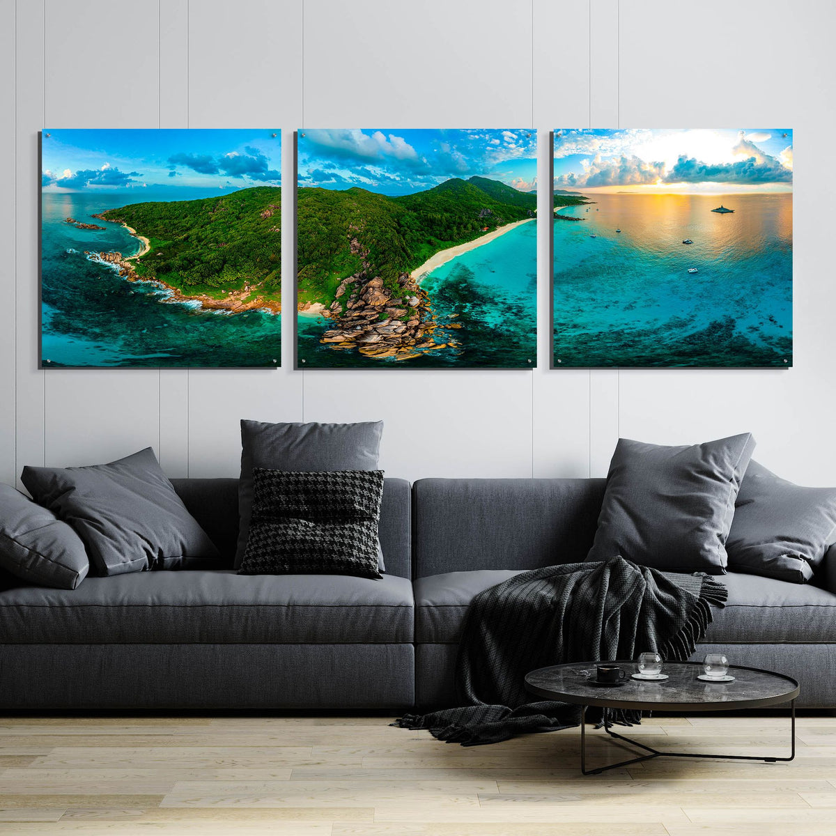 Epic Art 'LaDigue 2' by Epic Portfolio, Acrylic Glass Wall Art, 3 Piece Set,108x36