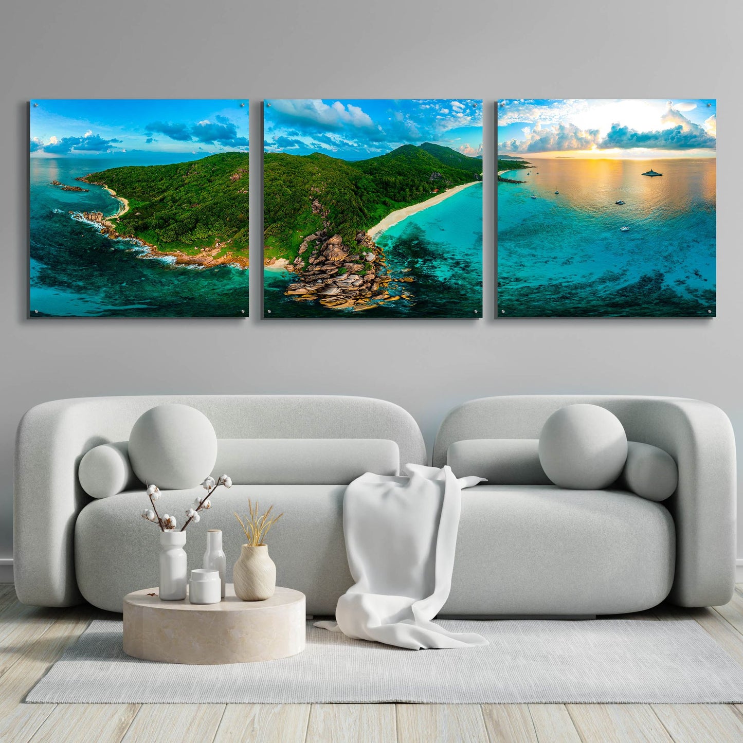 Epic Art 'LaDigue 2' by Epic Portfolio, Acrylic Glass Wall Art, 3 Piece Set,108x36