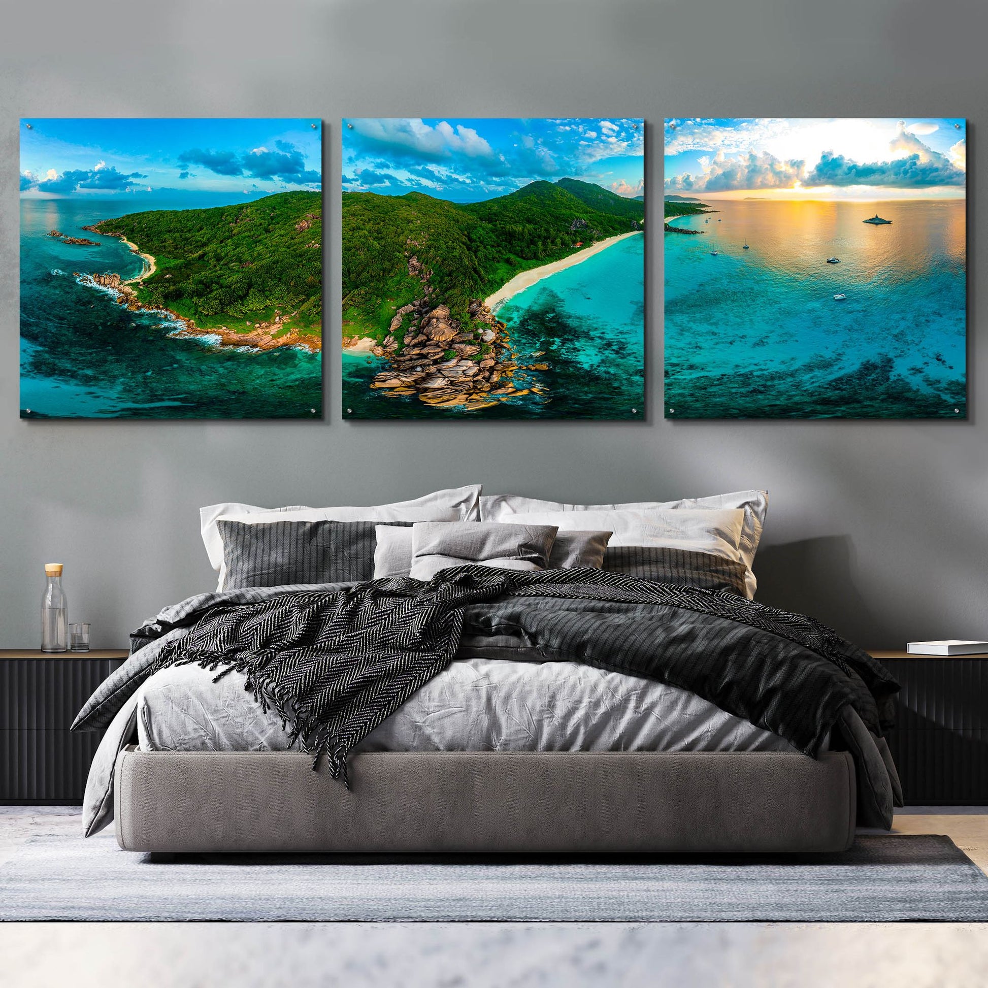 Epic Art 'LaDigue 2' by Epic Portfolio, Acrylic Glass Wall Art, 3 Piece Set,108x36