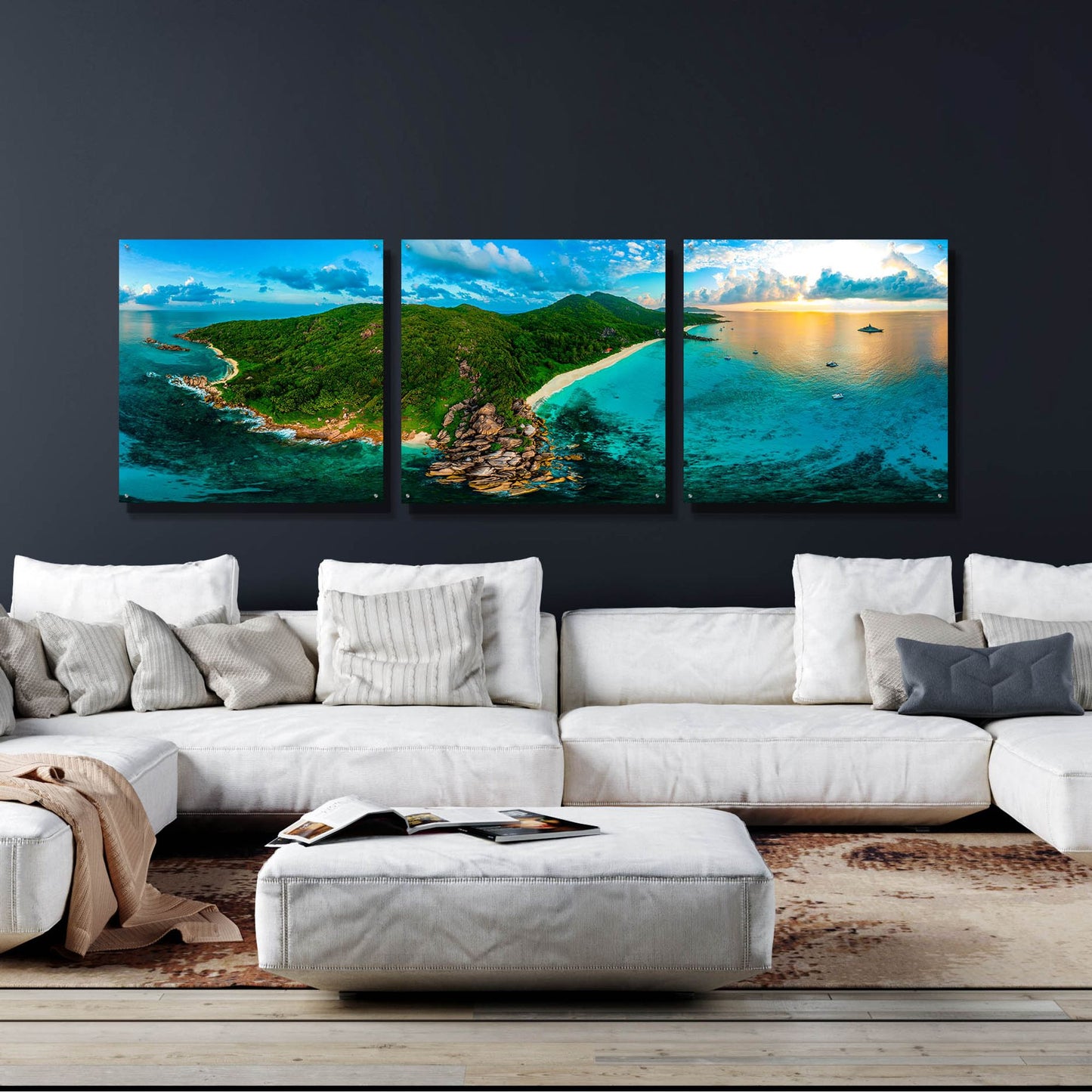 Epic Art 'LaDigue 2' by Epic Portfolio, Acrylic Glass Wall Art, 3 Piece Set,108x36