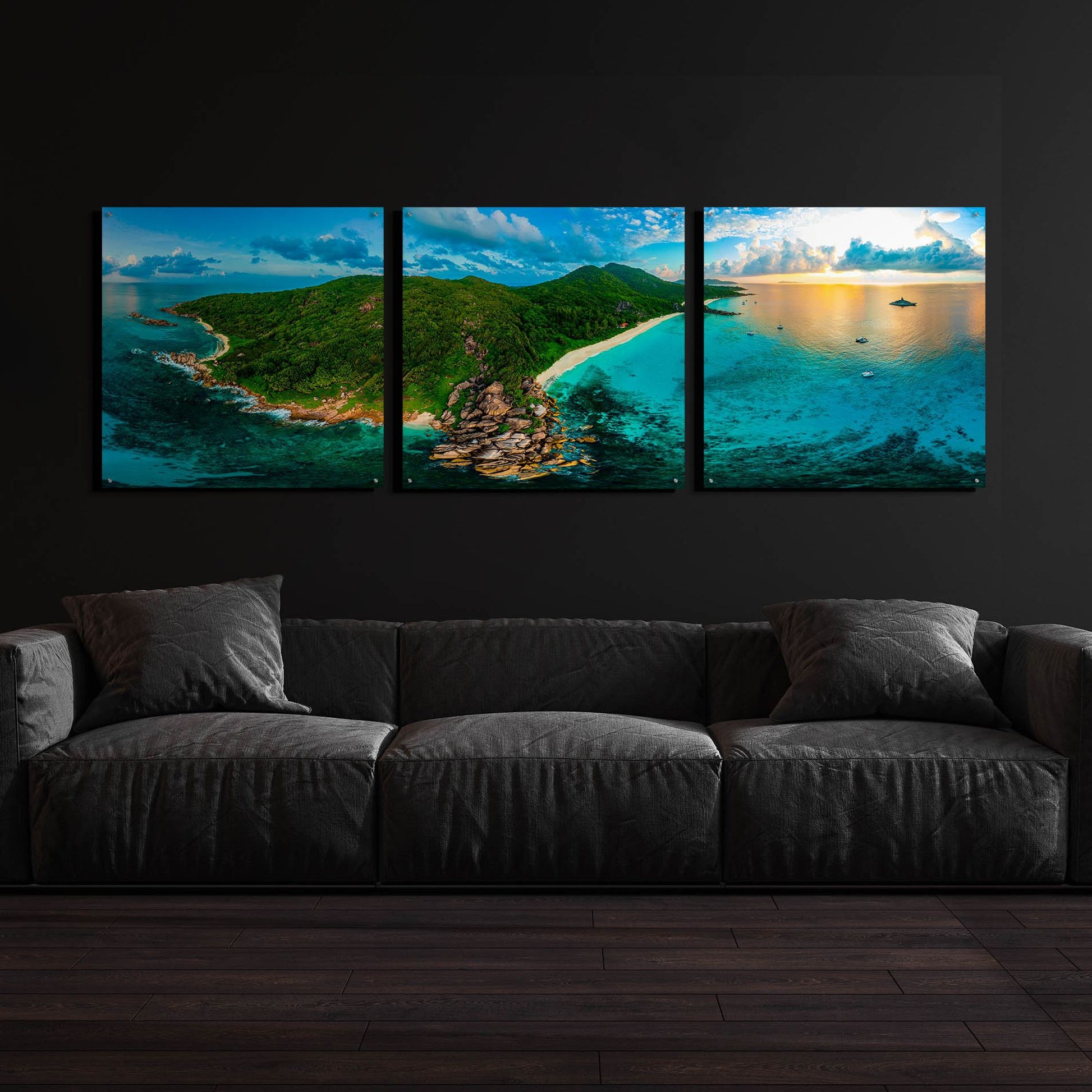 Epic Art 'LaDigue 2' by Epic Portfolio, Acrylic Glass Wall Art, 3 Piece Set,108x36