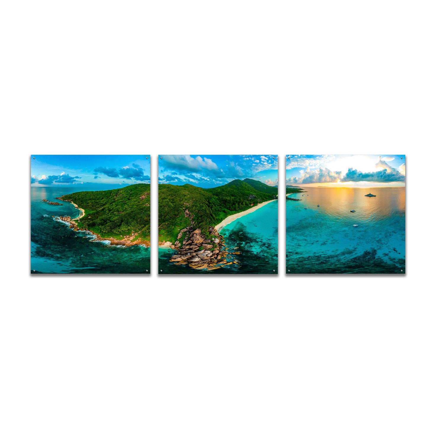 Epic Art 'LaDigue 2' by Epic Portfolio, Acrylic Glass Wall Art, 3 Piece Set,108x36