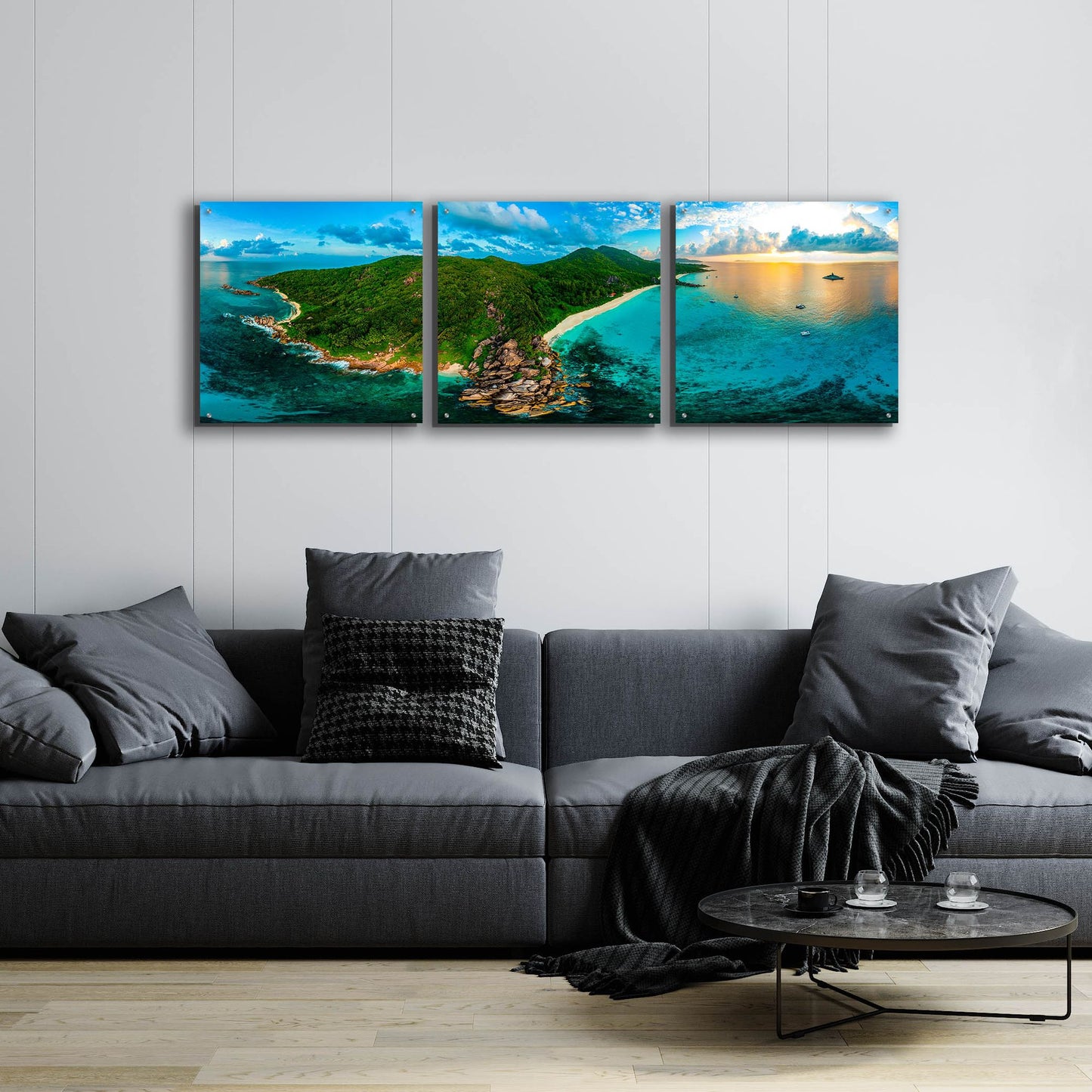 Epic Art 'LaDigue 2' by Epic Portfolio, Acrylic Glass Wall Art, 3 Piece Set,72x24