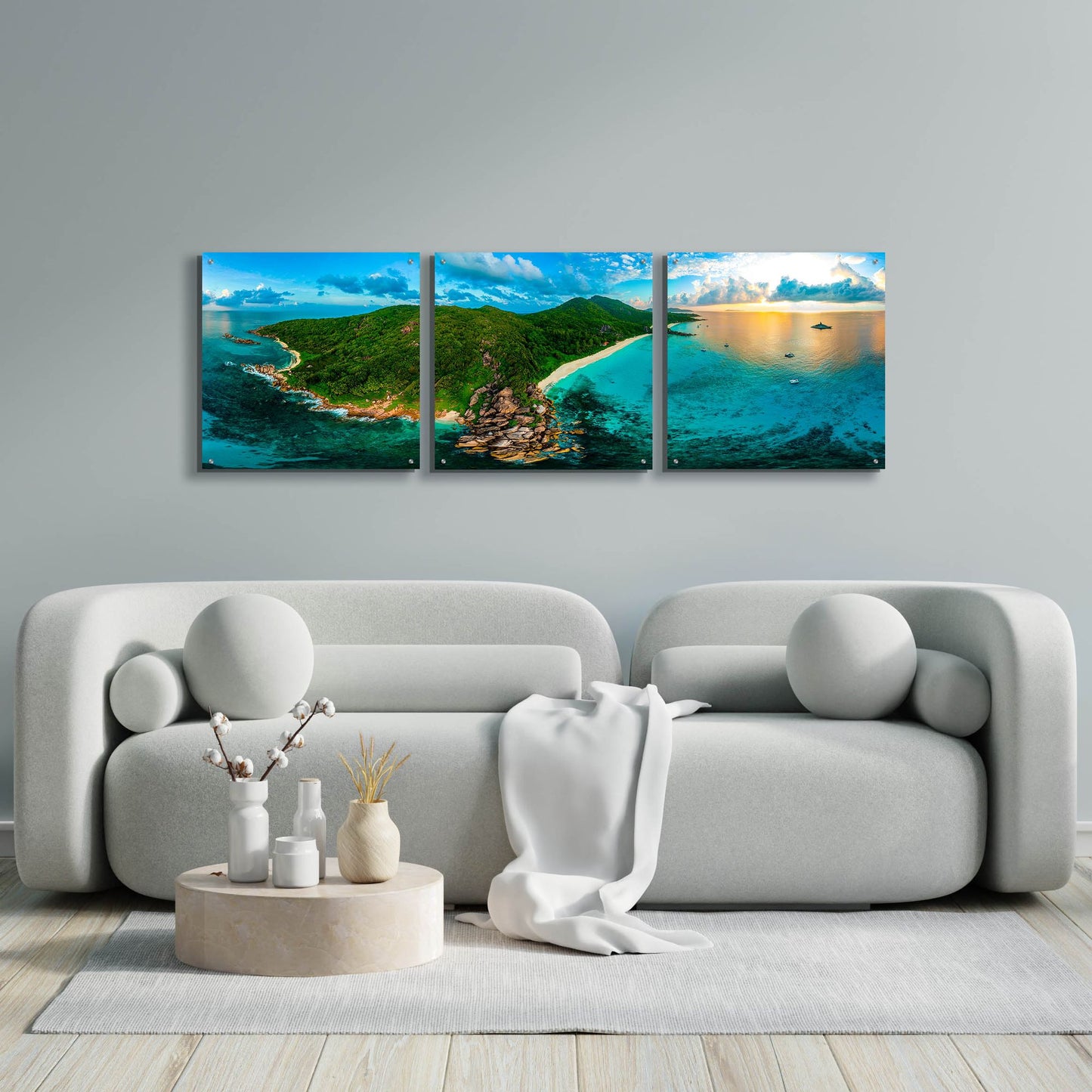 Epic Art 'LaDigue 2' by Epic Portfolio, Acrylic Glass Wall Art, 3 Piece Set,72x24