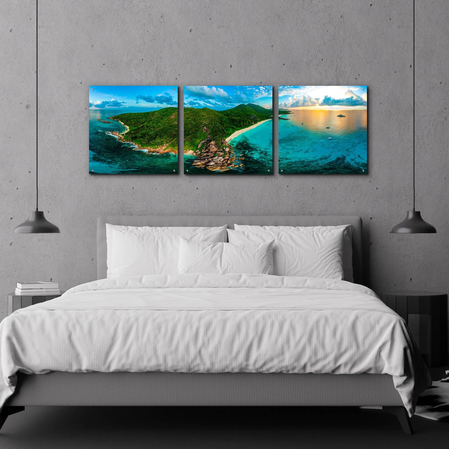 Epic Art 'LaDigue 2' by Epic Portfolio, Acrylic Glass Wall Art, 3 Piece Set,72x24