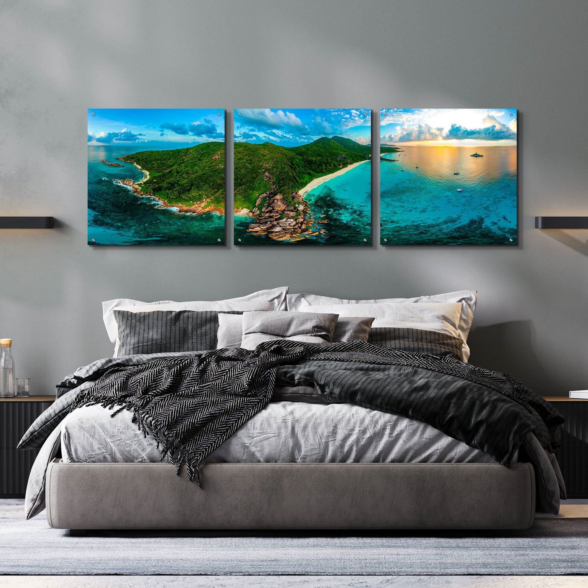 Epic Art 'LaDigue 2' by Epic Portfolio, Acrylic Glass Wall Art, 3 Piece Set,72x24