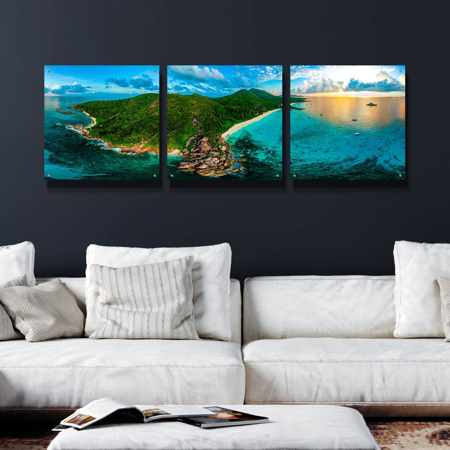 Epic Art 'LaDigue 2' by Epic Portfolio, Acrylic Glass Wall Art, 3 Piece Set,72x24