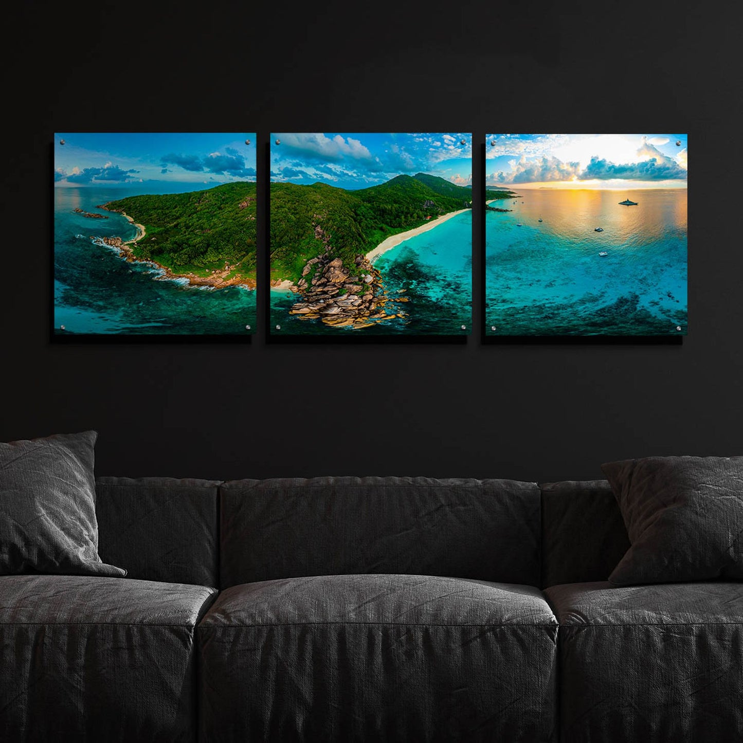 Epic Art 'LaDigue 2' by Epic Portfolio, Acrylic Glass Wall Art, 3 Piece Set,72x24