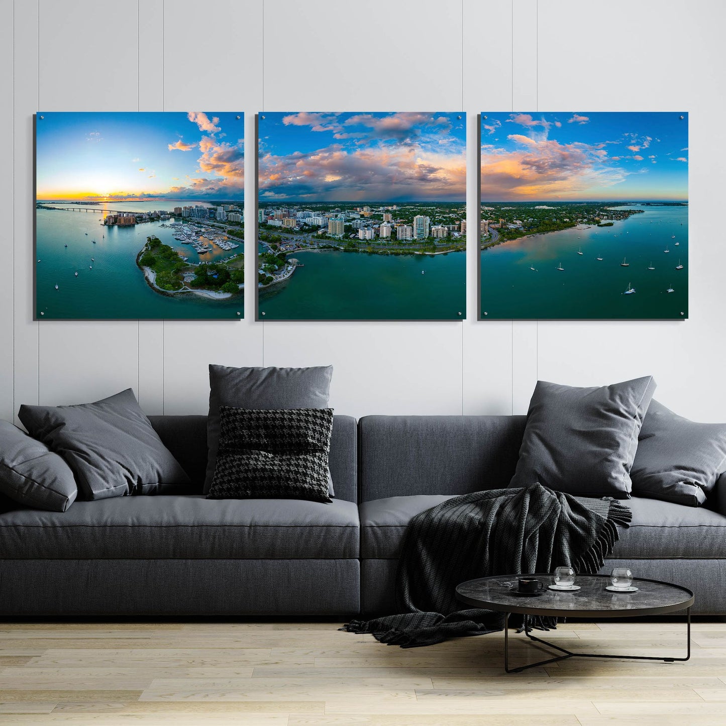 Epic Art 'Sarasota Sunset 2' by Epic Portfolio, Acrylic Glass Wall Art, 3 Piece Set,108x36