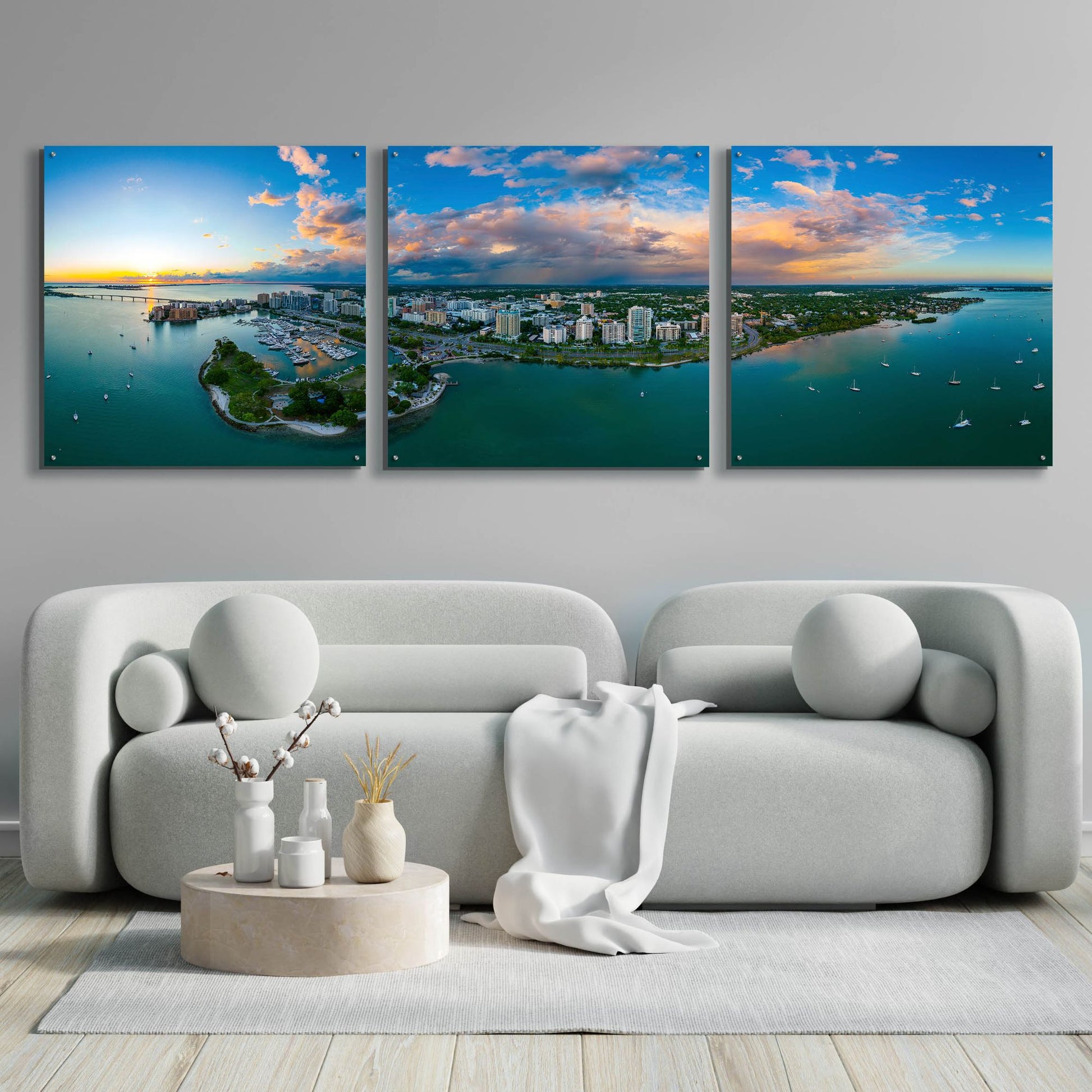 Epic Art 'Sarasota Sunset 2' by Epic Portfolio, Acrylic Glass Wall Art, 3 Piece Set,108x36