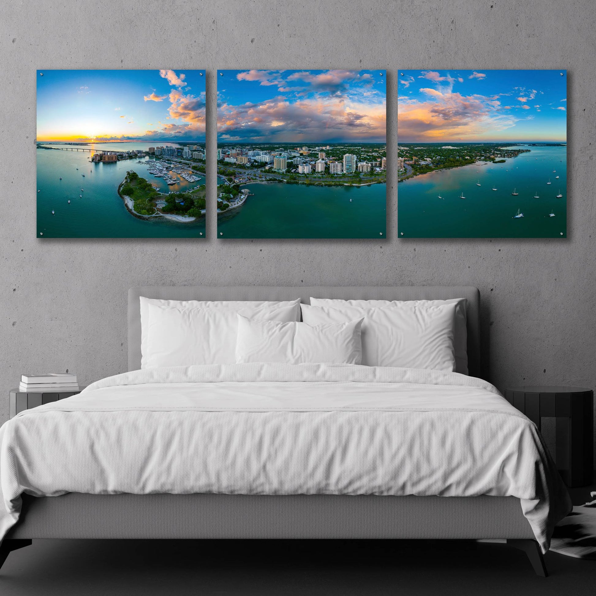 Epic Art 'Sarasota Sunset 2' by Epic Portfolio, Acrylic Glass Wall Art, 3 Piece Set,108x36