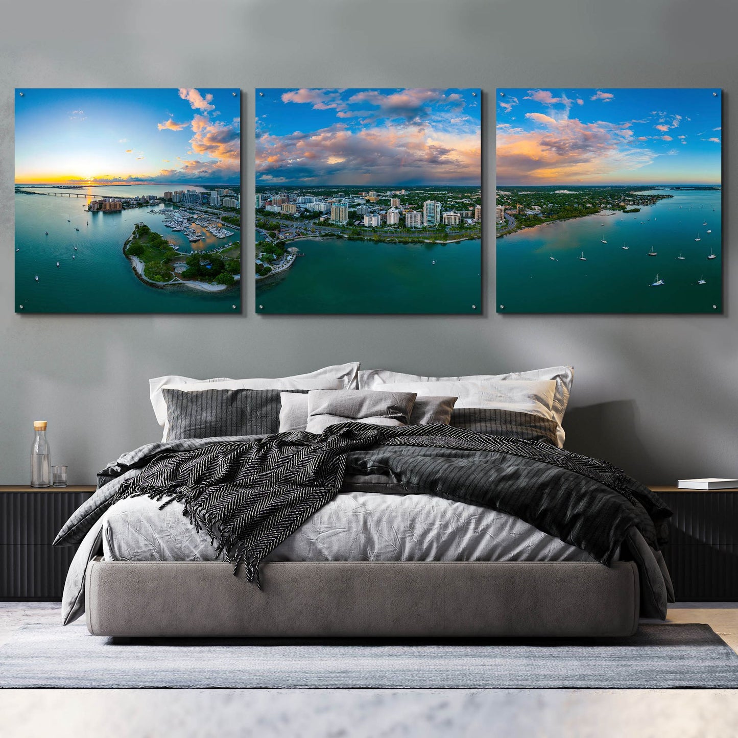 Epic Art 'Sarasota Sunset 2' by Epic Portfolio, Acrylic Glass Wall Art, 3 Piece Set,108x36