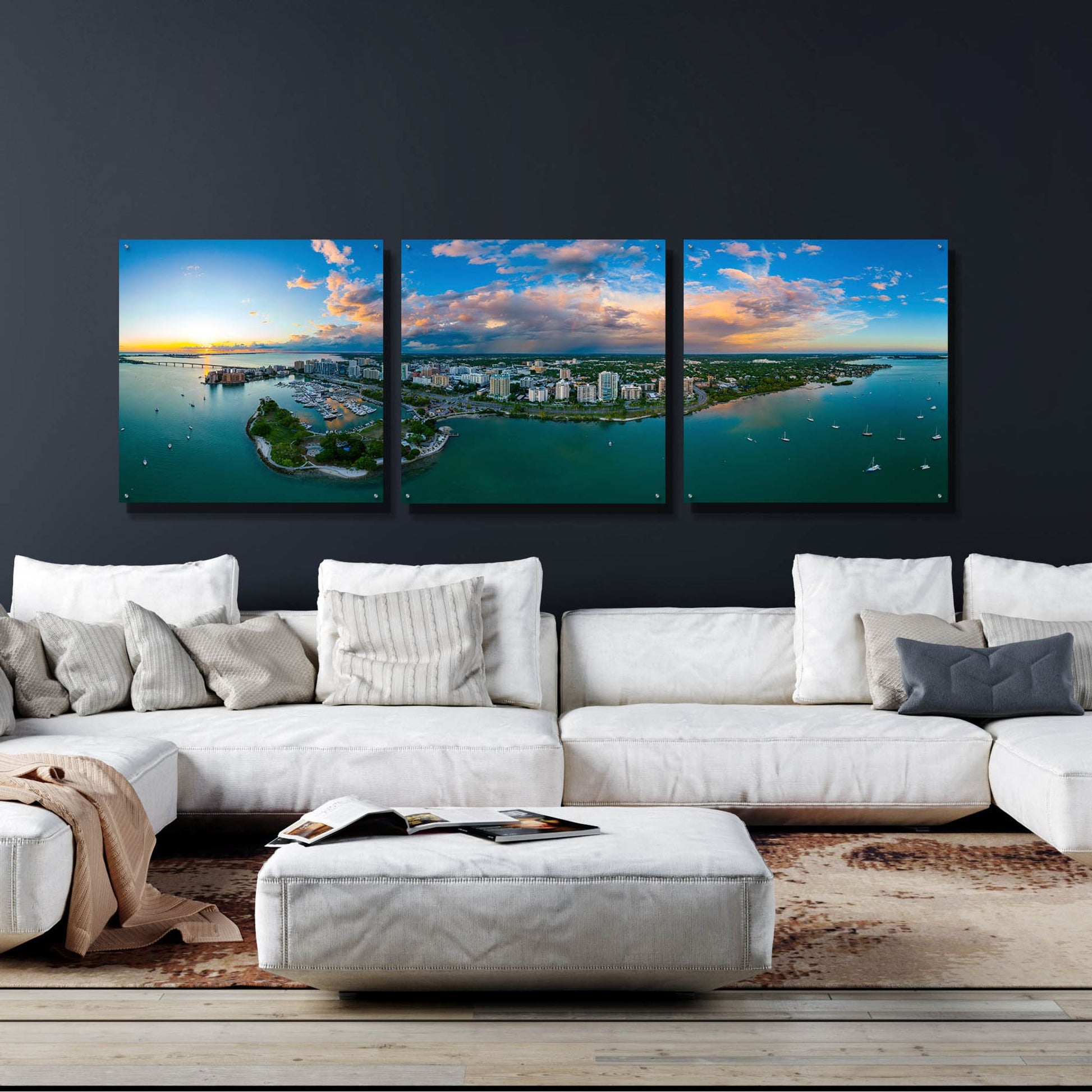 Epic Art 'Sarasota Sunset 2' by Epic Portfolio, Acrylic Glass Wall Art, 3 Piece Set,108x36