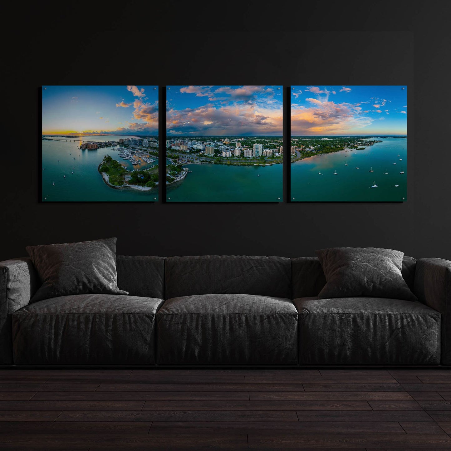 Epic Art 'Sarasota Sunset 2' by Epic Portfolio, Acrylic Glass Wall Art, 3 Piece Set,108x36