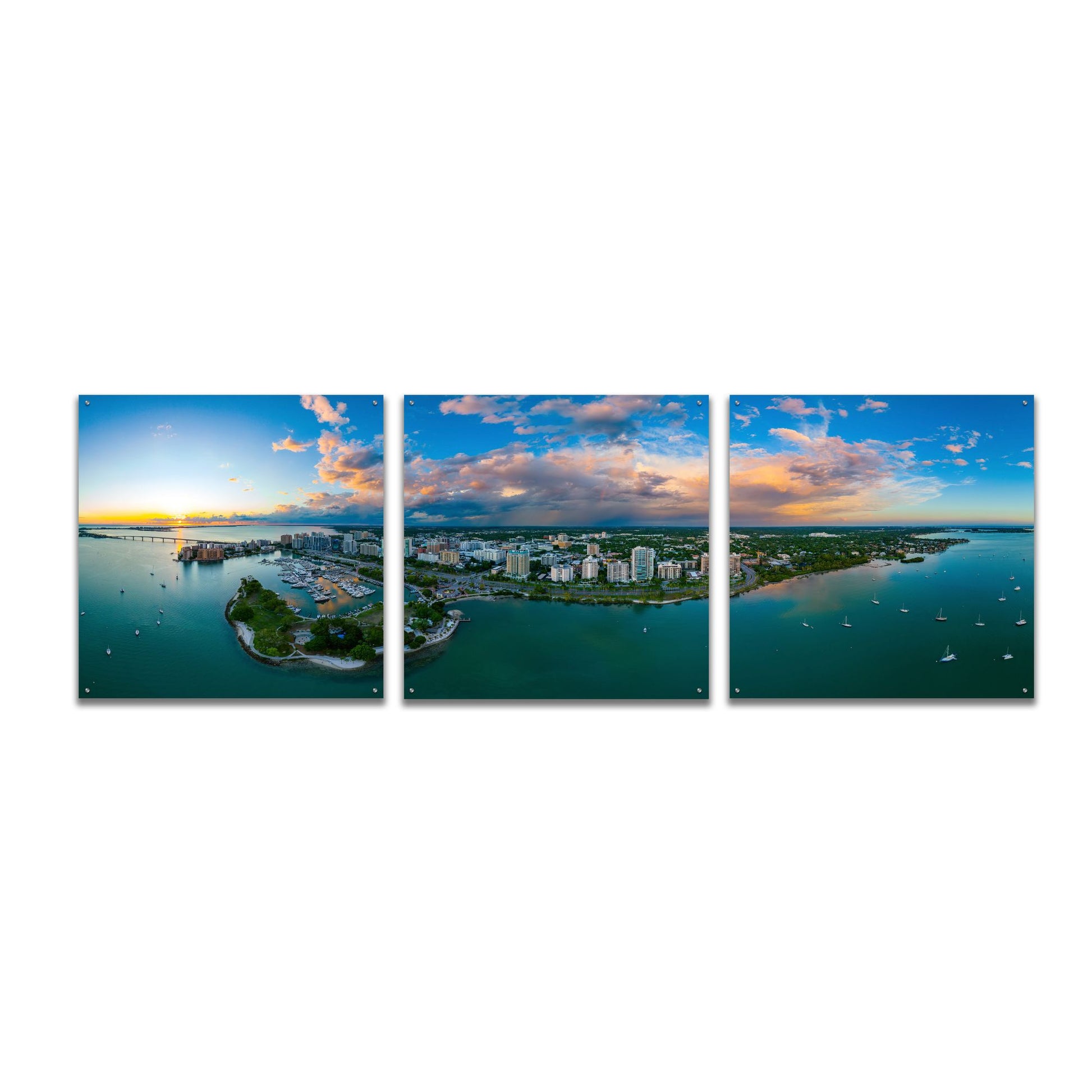 Epic Art 'Sarasota Sunset 2' by Epic Portfolio, Acrylic Glass Wall Art, 3 Piece Set,108x36