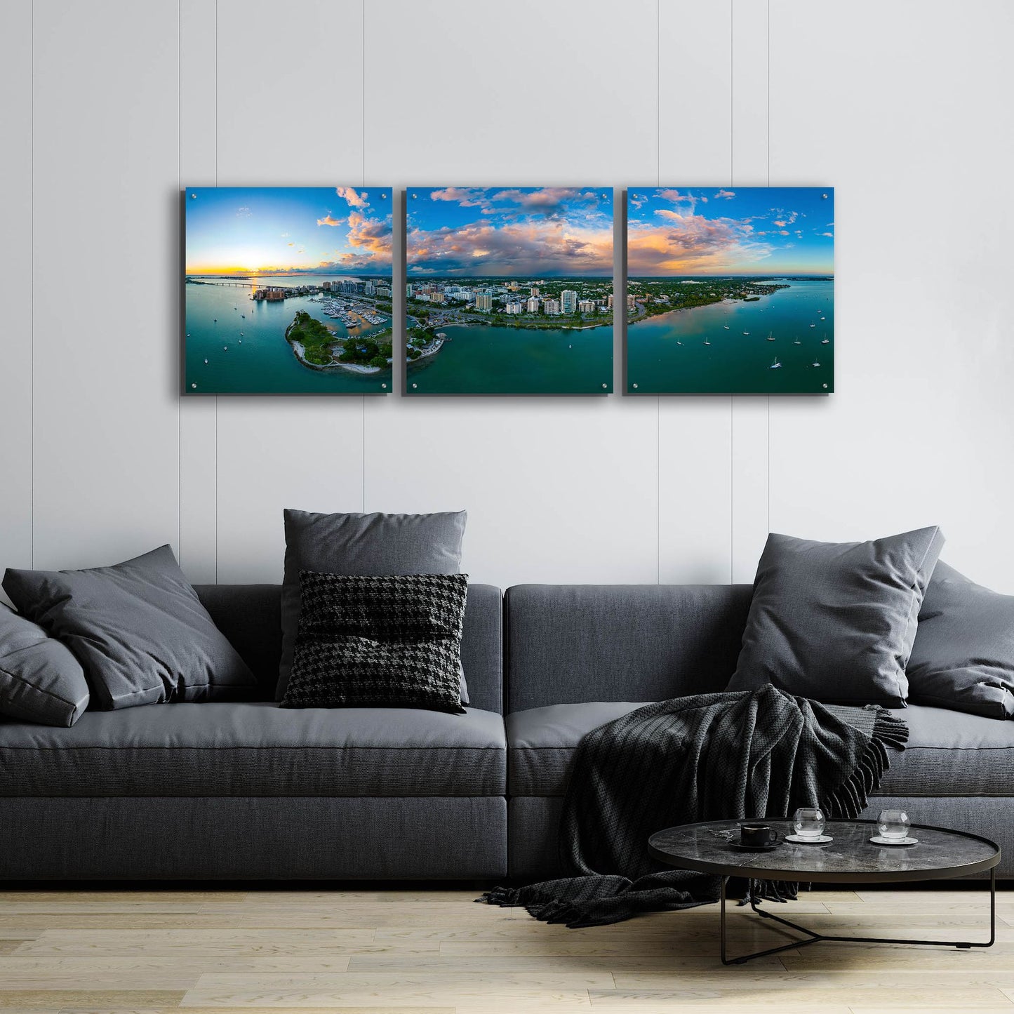 Epic Art 'Sarasota Sunset 2' by Epic Portfolio, Acrylic Glass Wall Art, 3 Piece Set,72x24