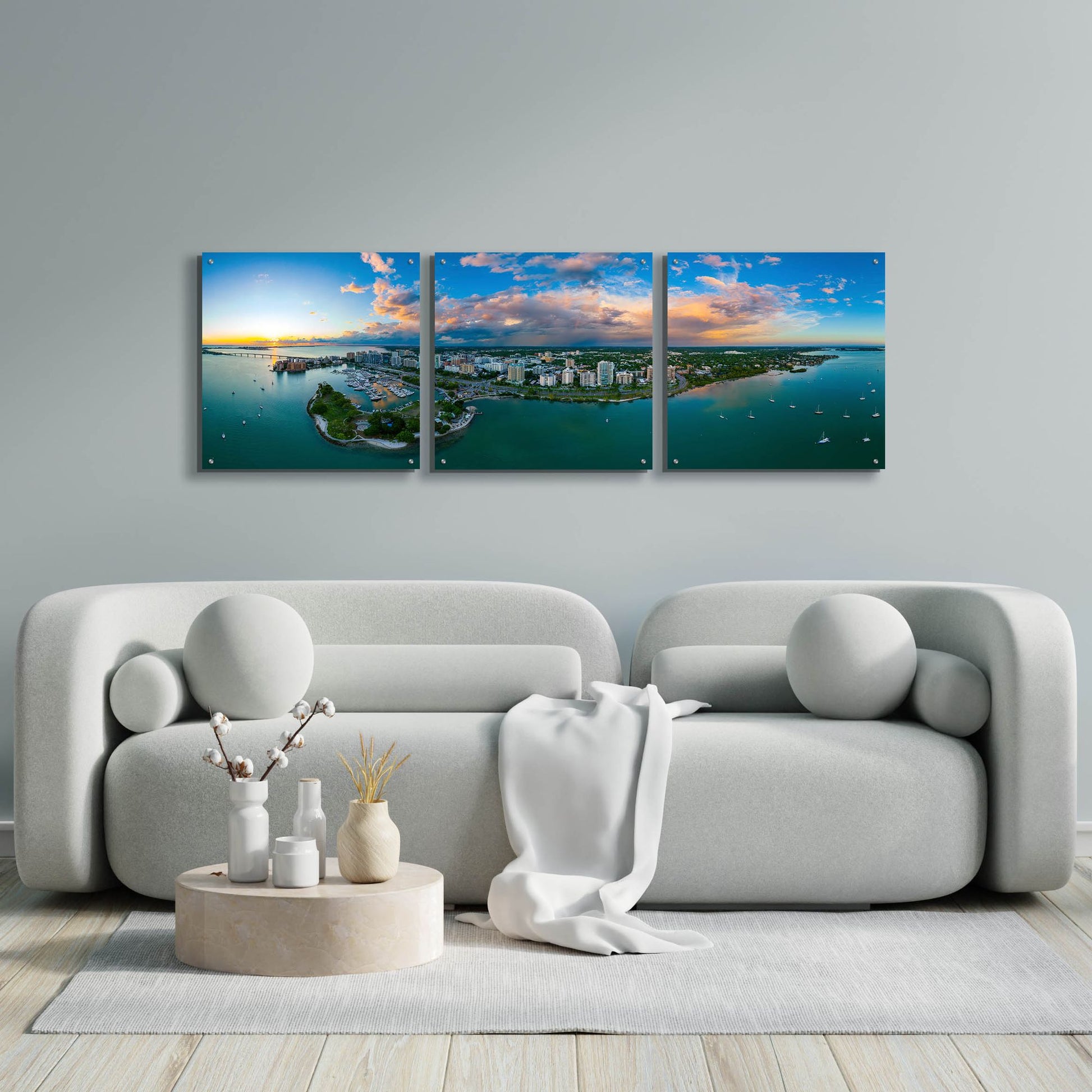 Epic Art 'Sarasota Sunset 2' by Epic Portfolio, Acrylic Glass Wall Art, 3 Piece Set,72x24