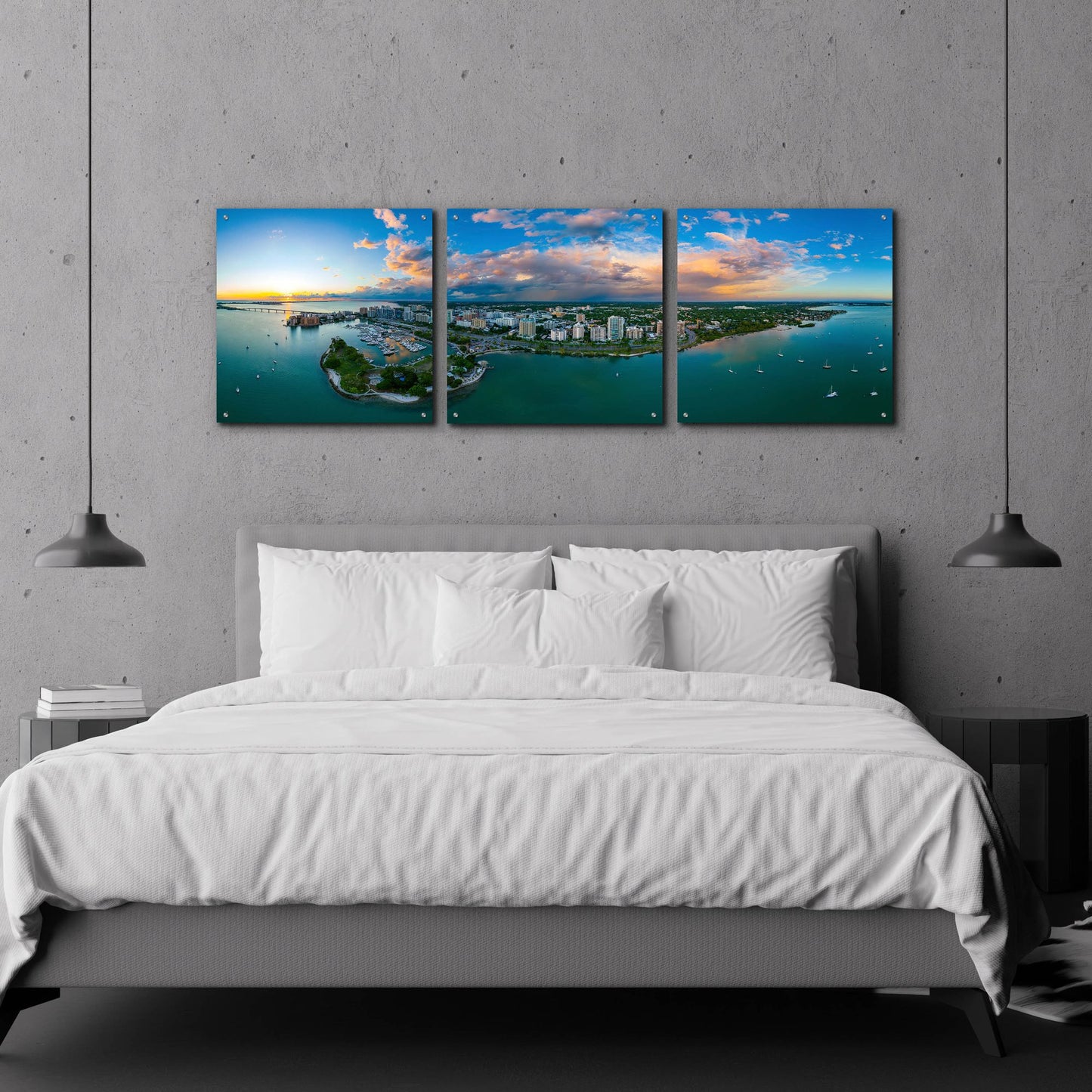 Epic Art 'Sarasota Sunset 2' by Epic Portfolio, Acrylic Glass Wall Art, 3 Piece Set,72x24