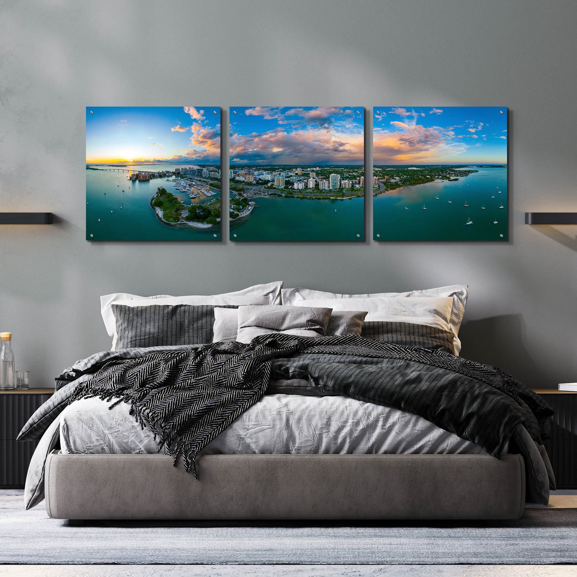 Epic Art 'Sarasota Sunset 2' by Epic Portfolio, Acrylic Glass Wall Art, 3 Piece Set,72x24