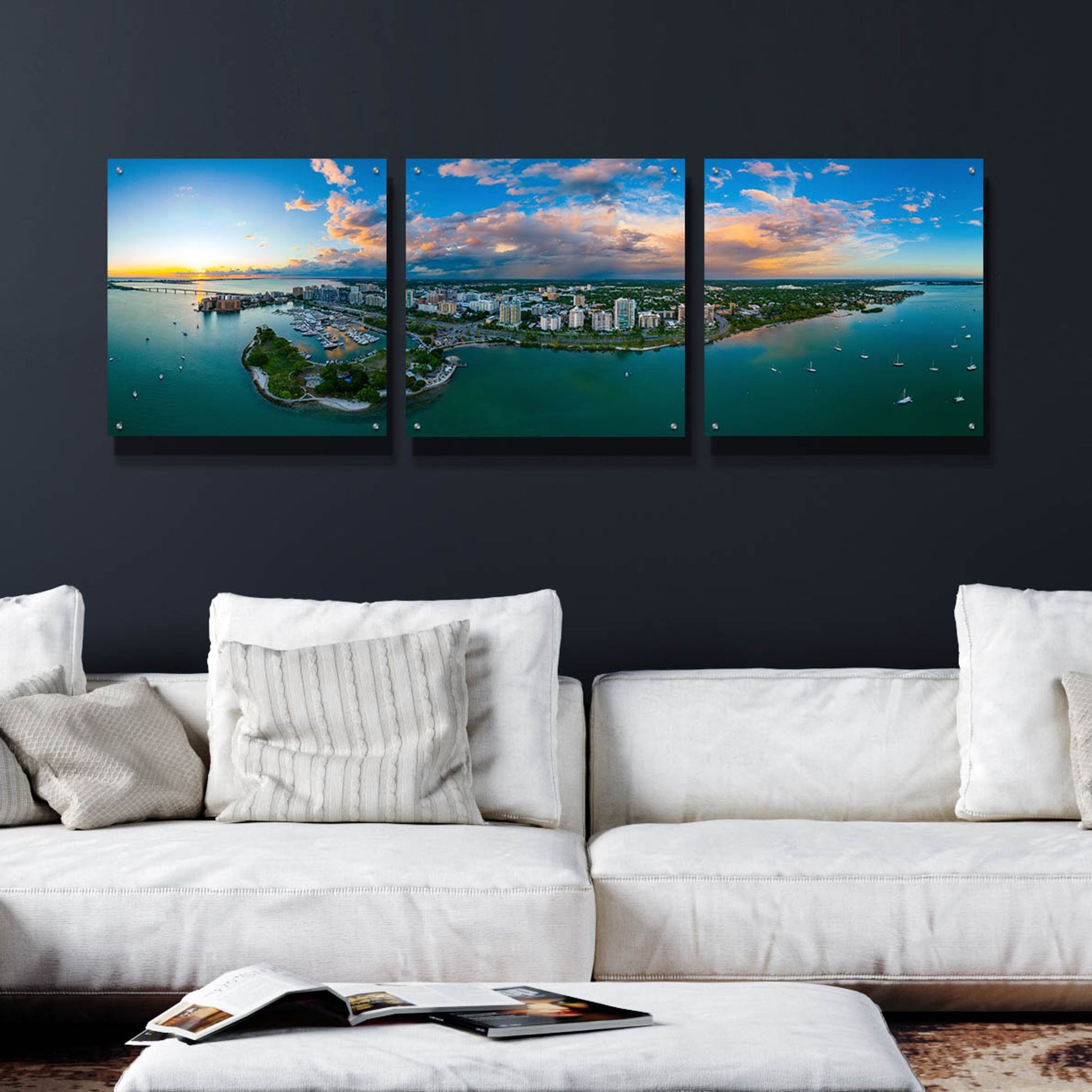 Epic Art 'Sarasota Sunset 2' by Epic Portfolio, Acrylic Glass Wall Art, 3 Piece Set,72x24