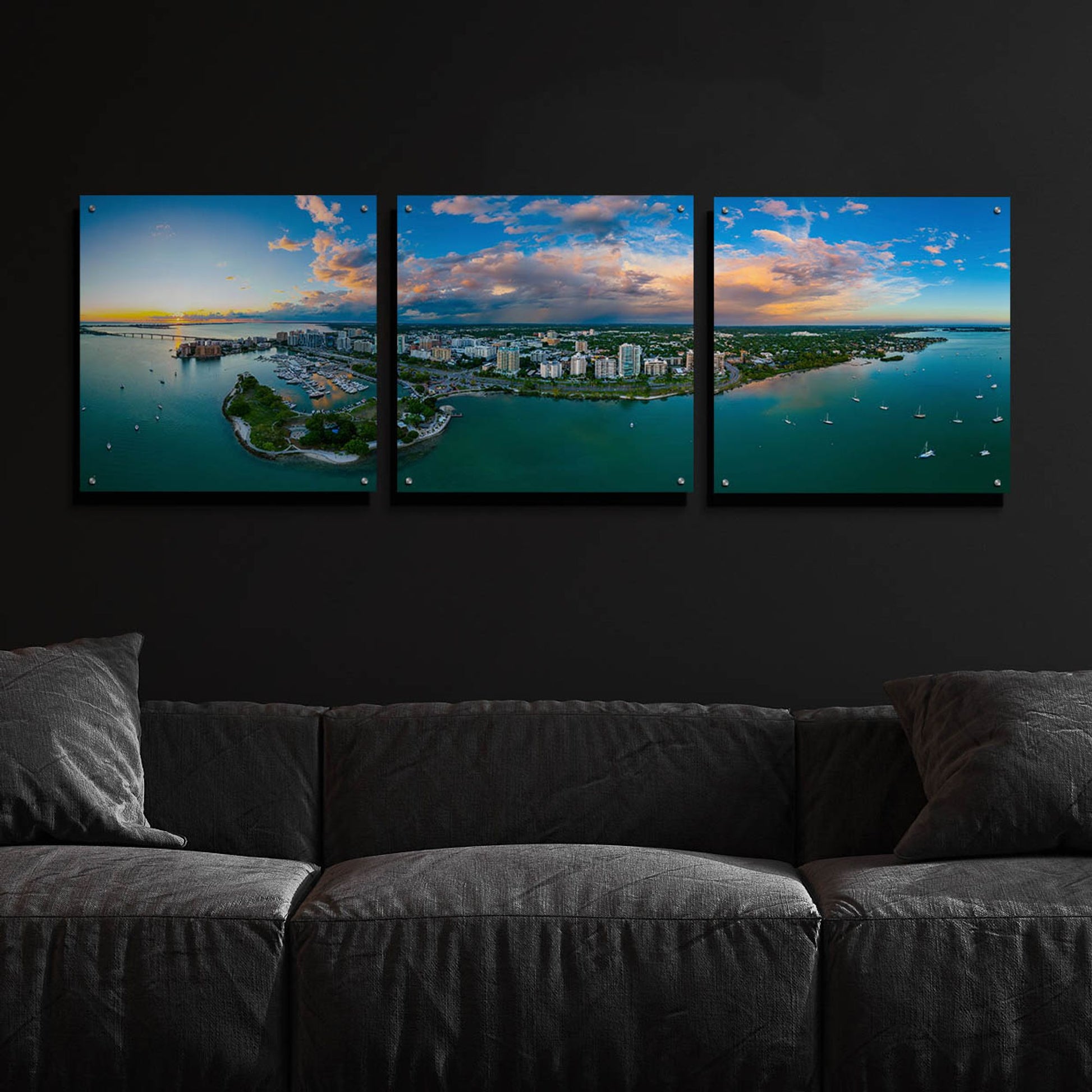 Epic Art 'Sarasota Sunset 2' by Epic Portfolio, Acrylic Glass Wall Art, 3 Piece Set,72x24