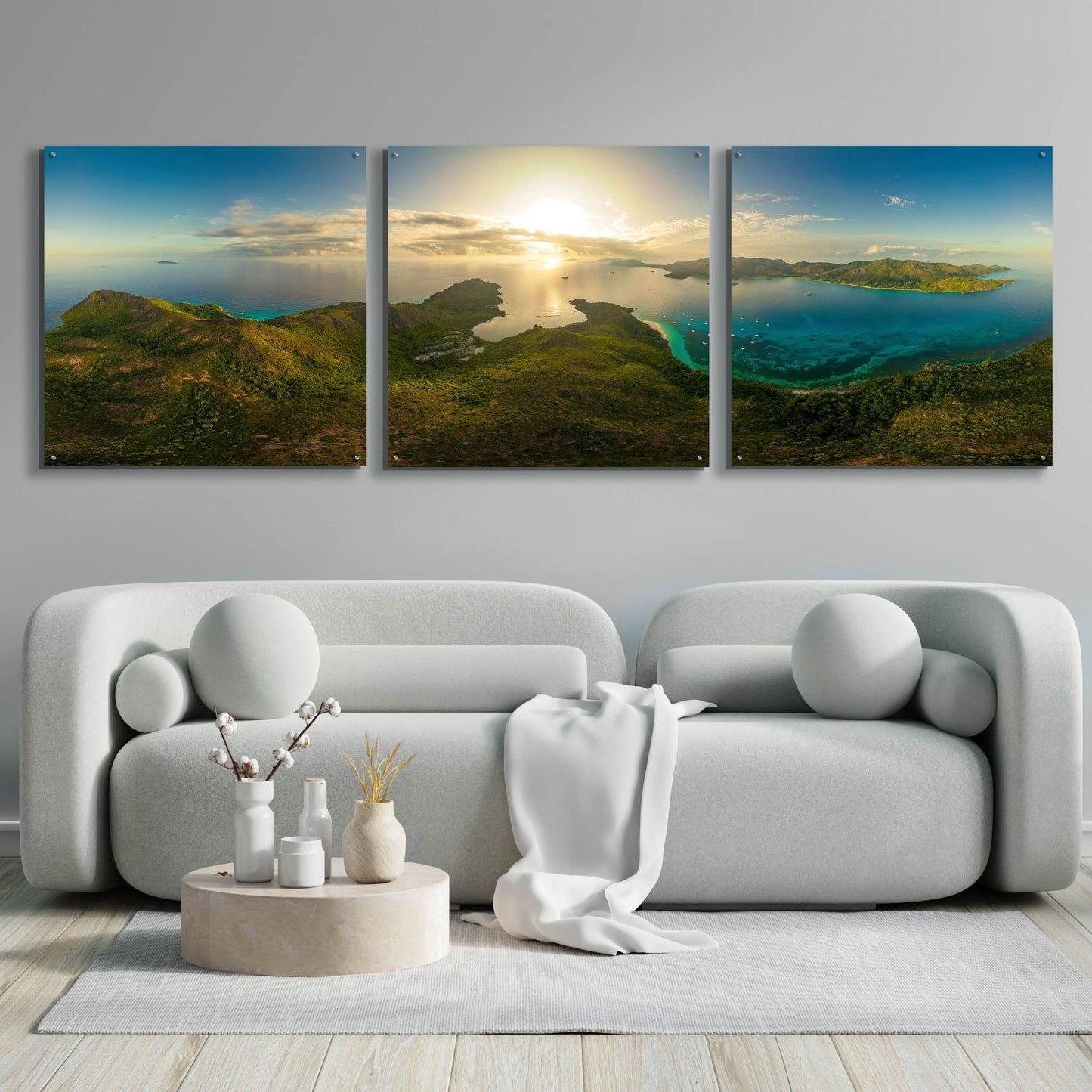 Epic Art 'Seychelles - View from Curiese Island' by Epic Portfolio, Acrylic Glass Wall Art, 3 Piece Set,108x36