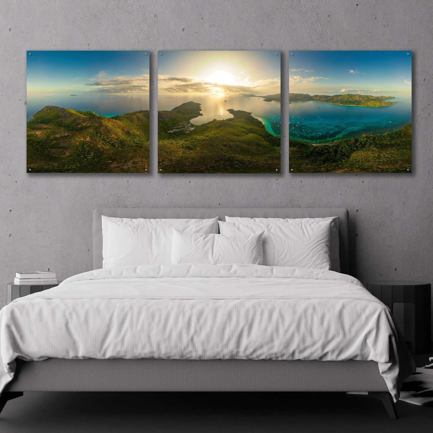 Epic Art 'Seychelles - View from Curiese Island' by Epic Portfolio, Acrylic Glass Wall Art, 3 Piece Set,108x36