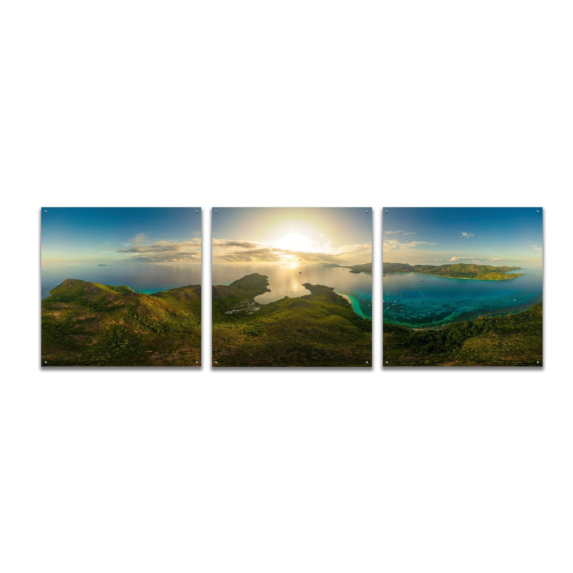 Epic Art 'Seychelles - View from Curiese Island' by Epic Portfolio, Acrylic Glass Wall Art, 3 Piece Set,108x36