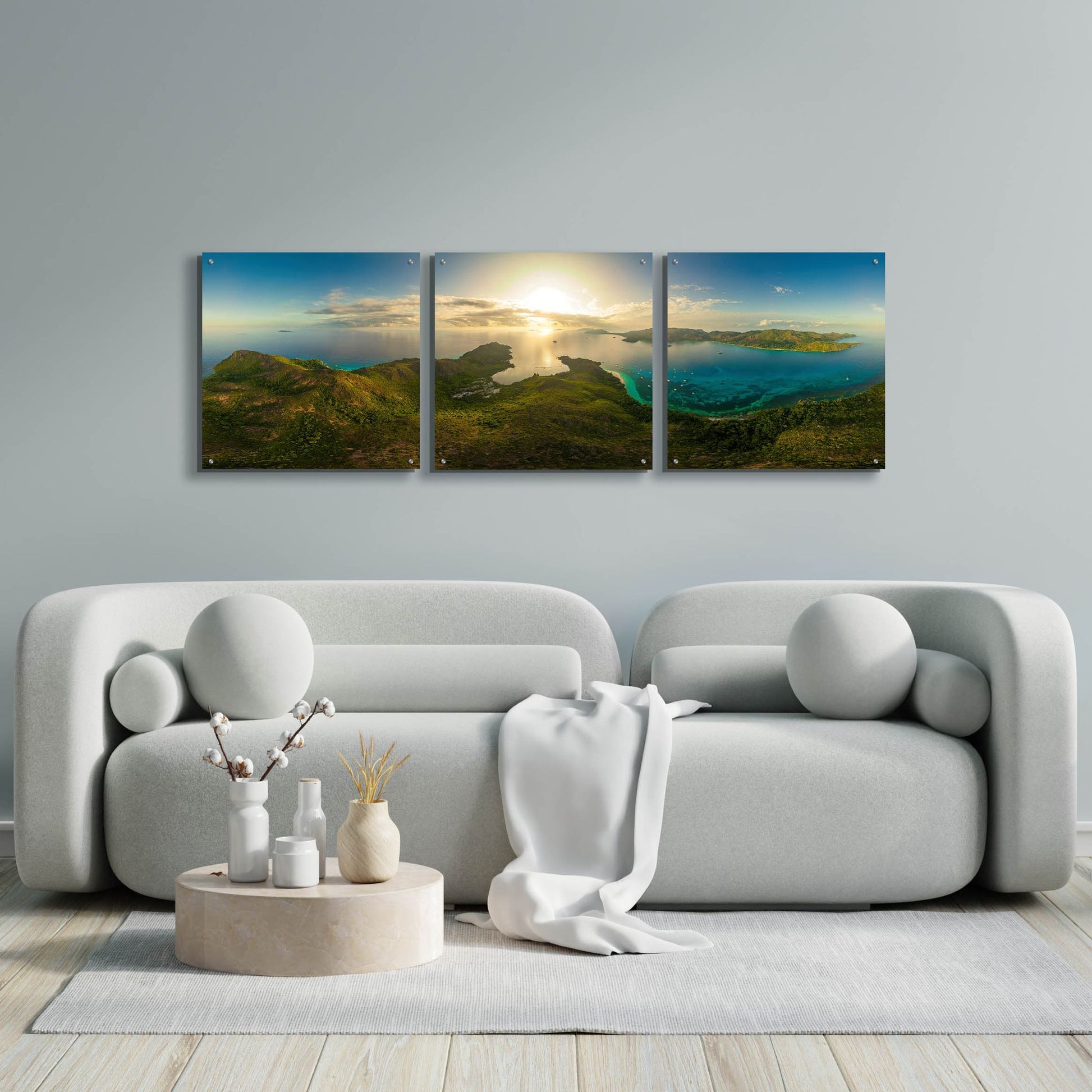 Epic Art 'Seychelles - View from Curiese Island' by Epic Portfolio, Acrylic Glass Wall Art, 3 Piece Set,72x24