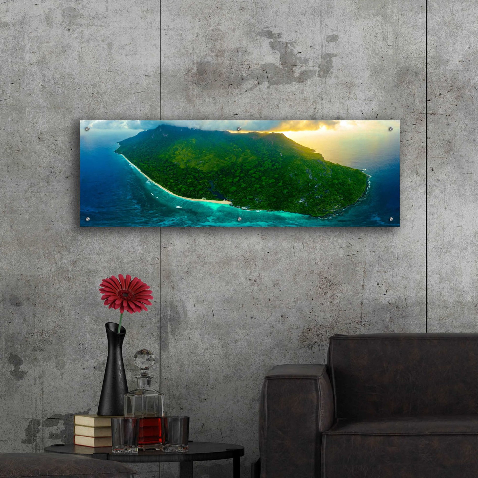 Epic Art 'Green Seychelles' by Epic Portfolio, Acrylic Glass Wall Art,48x16