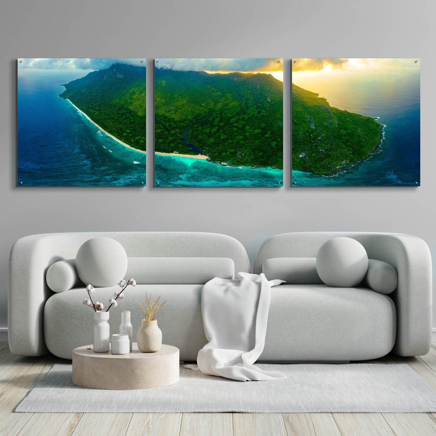 Epic Art 'Green Seychelles' by Epic Portfolio, Acrylic Glass Wall Art, 3 Piece Set,108x36