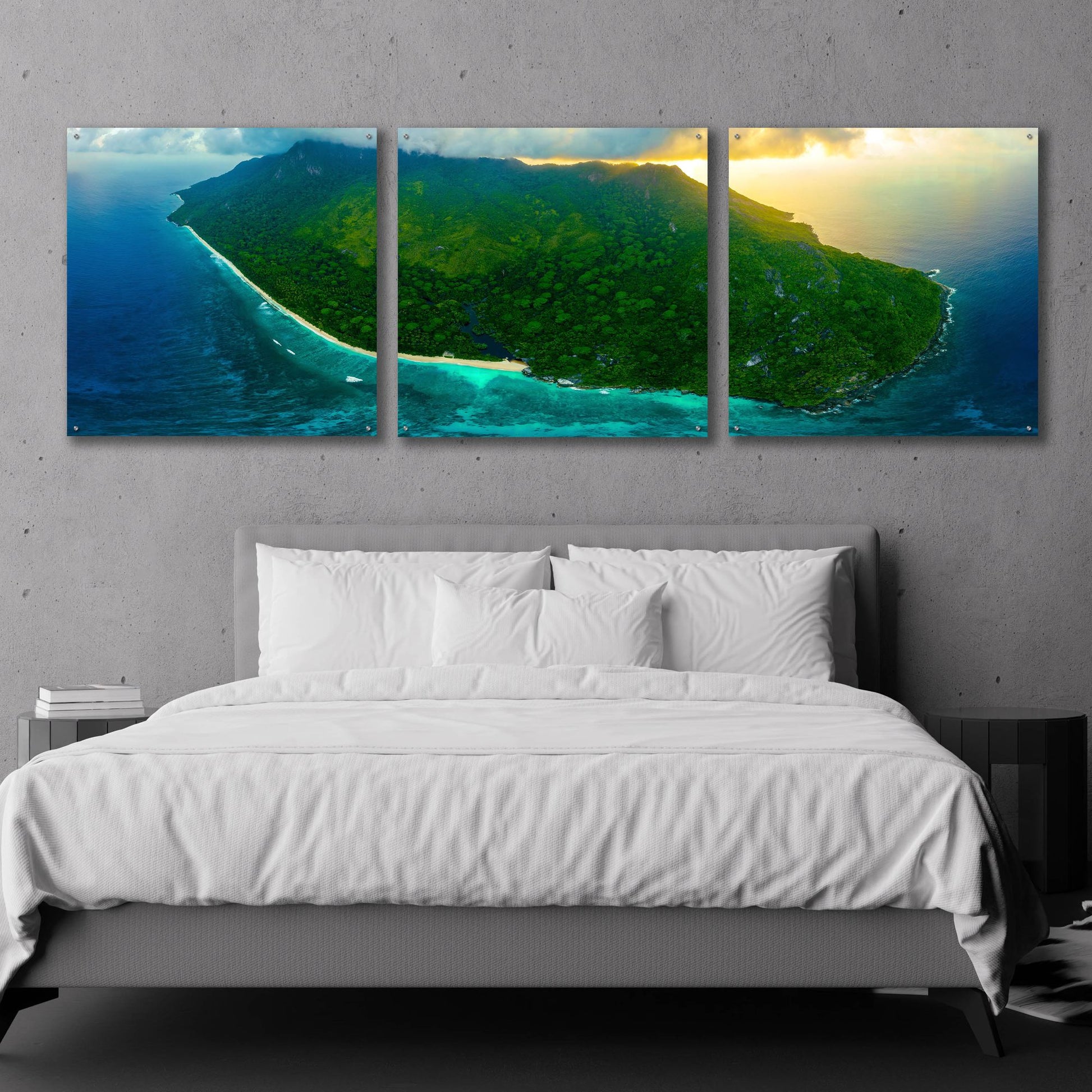 Epic Art 'Green Seychelles' by Epic Portfolio, Acrylic Glass Wall Art, 3 Piece Set,108x36