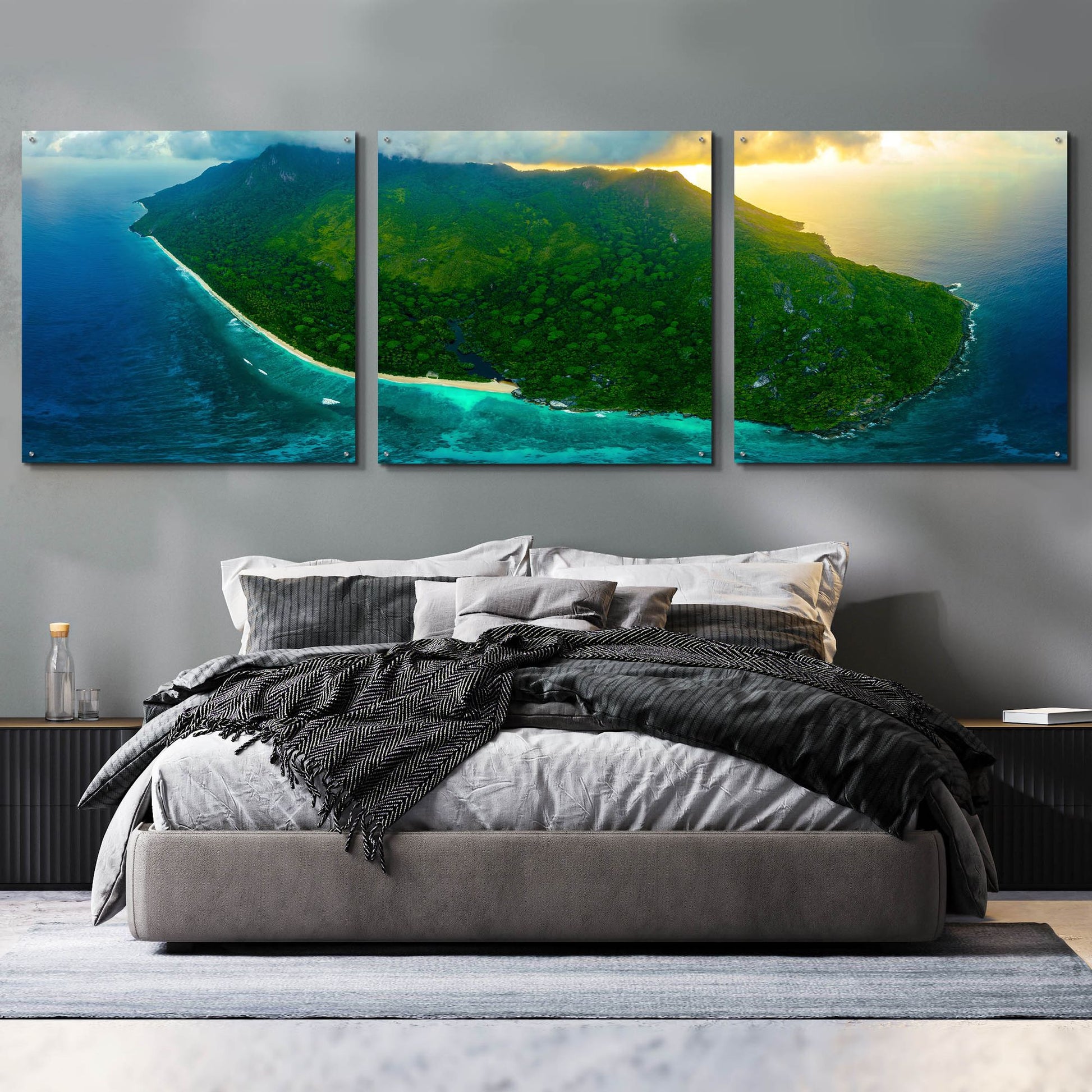 Epic Art 'Green Seychelles' by Epic Portfolio, Acrylic Glass Wall Art, 3 Piece Set,108x36