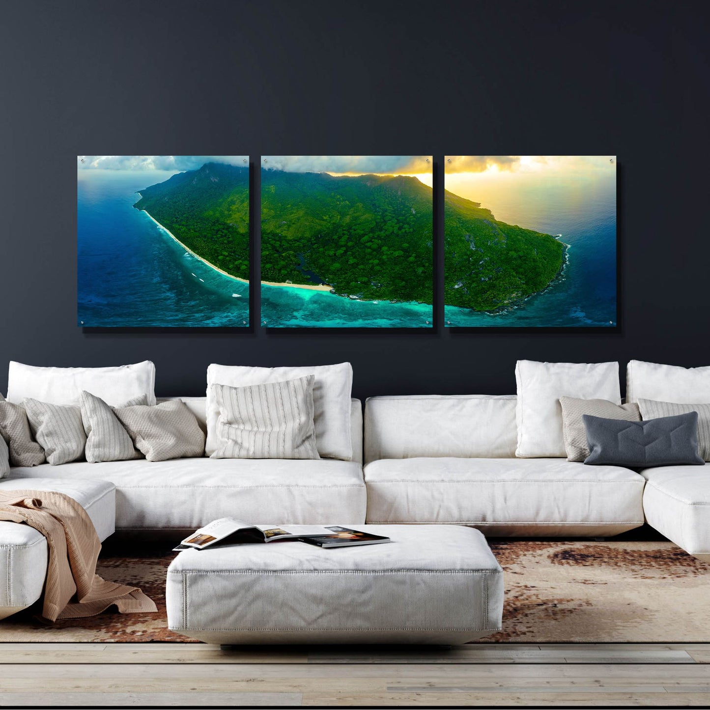 Epic Art 'Green Seychelles' by Epic Portfolio, Acrylic Glass Wall Art, 3 Piece Set,108x36