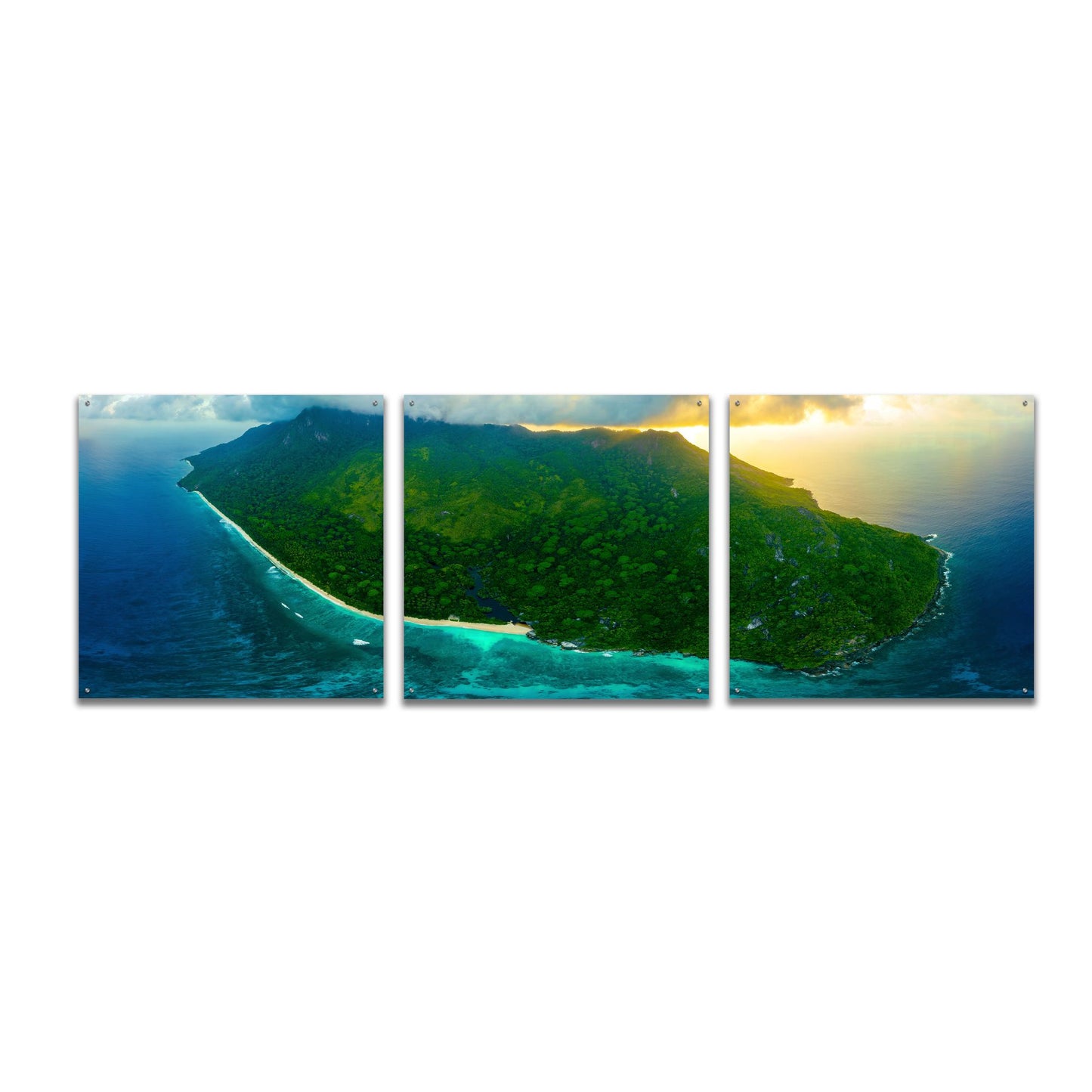 Epic Art 'Green Seychelles' by Epic Portfolio, Acrylic Glass Wall Art, 3 Piece Set,108x36