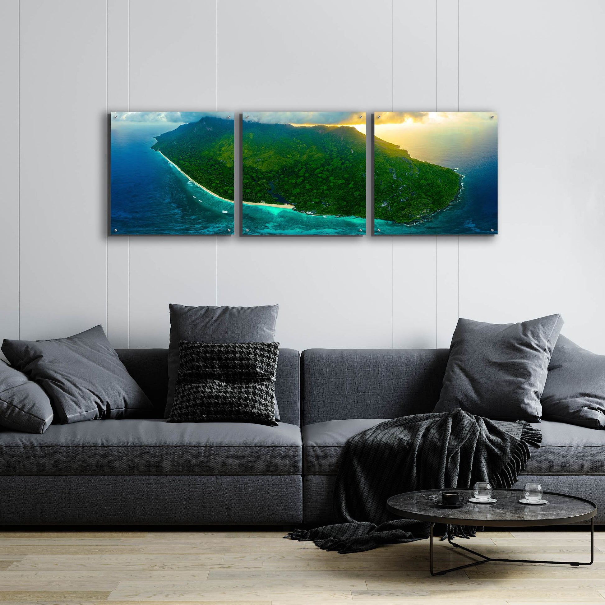 Epic Art 'Green Seychelles' by Epic Portfolio, Acrylic Glass Wall Art, 3 Piece Set,72x24