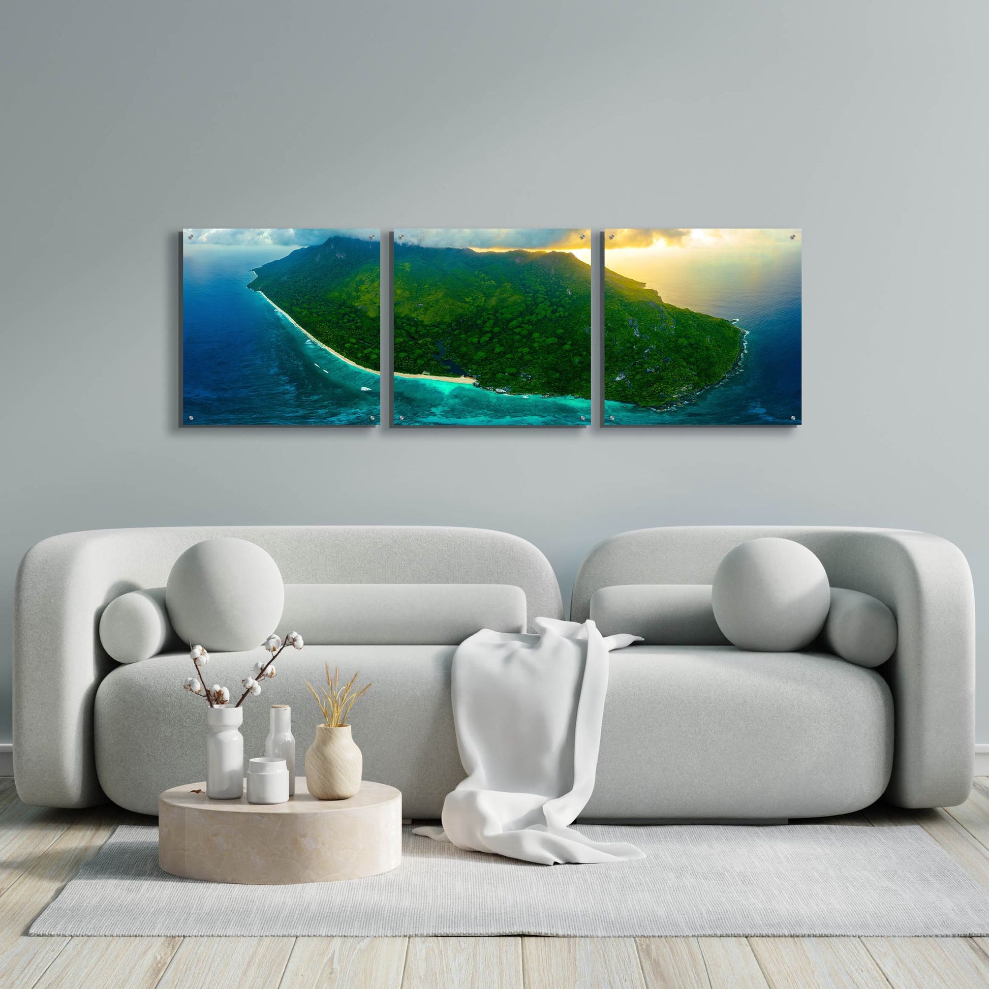 Epic Art 'Green Seychelles' by Epic Portfolio, Acrylic Glass Wall Art, 3 Piece Set,72x24