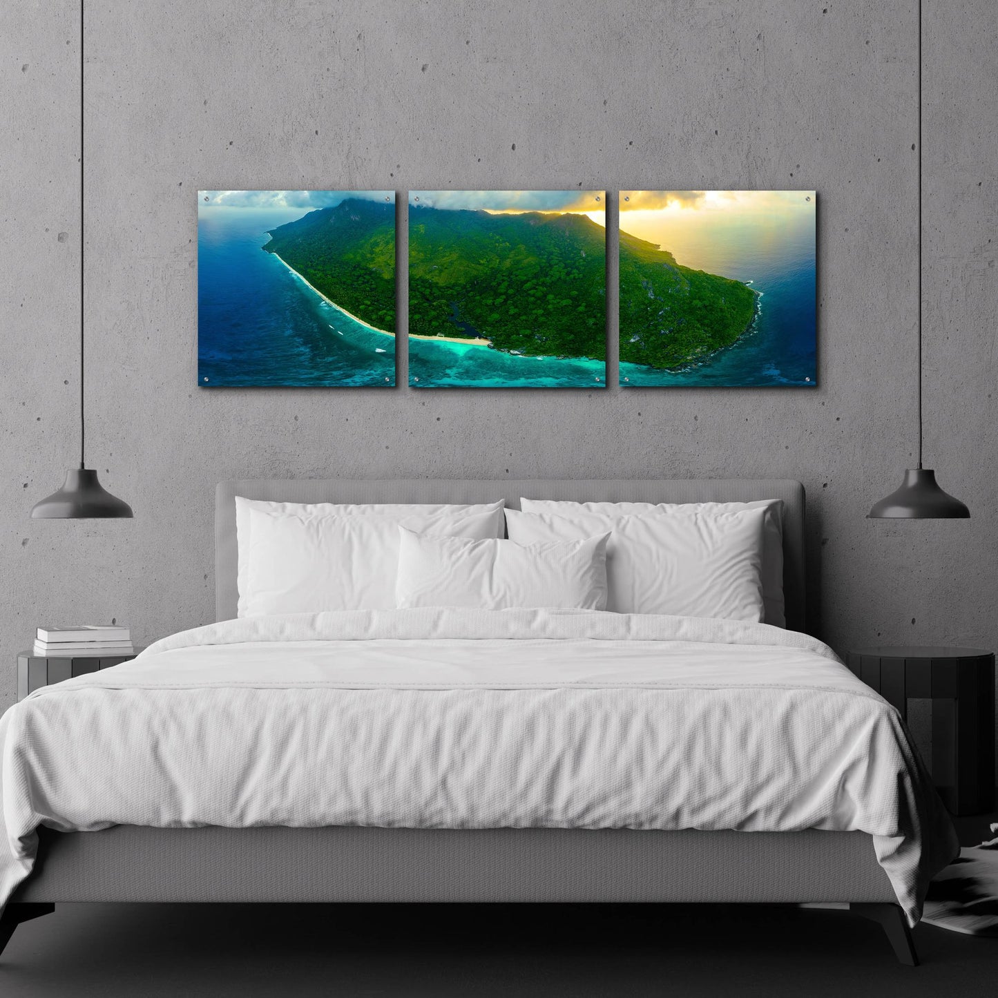 Epic Art 'Green Seychelles' by Epic Portfolio, Acrylic Glass Wall Art, 3 Piece Set,72x24