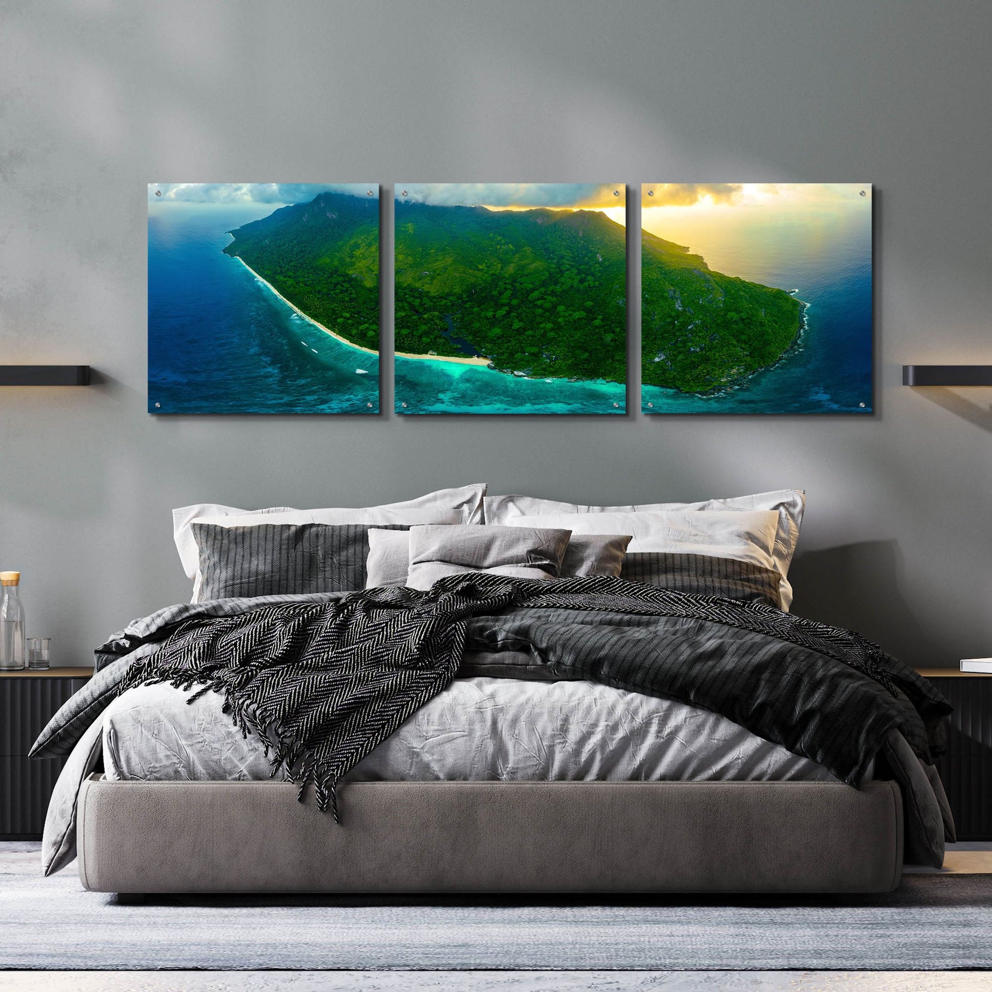 Epic Art 'Green Seychelles' by Epic Portfolio, Acrylic Glass Wall Art, 3 Piece Set,72x24