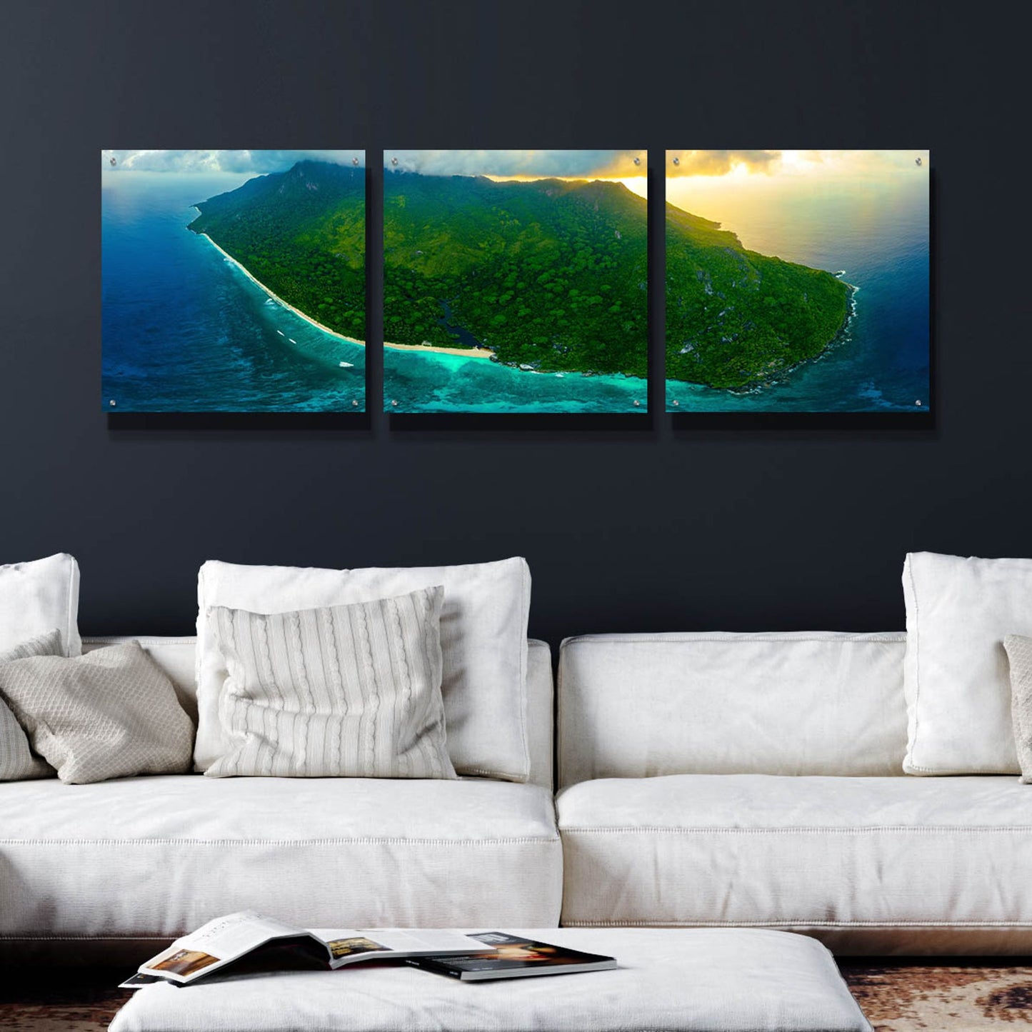 Epic Art 'Green Seychelles' by Epic Portfolio, Acrylic Glass Wall Art, 3 Piece Set,72x24