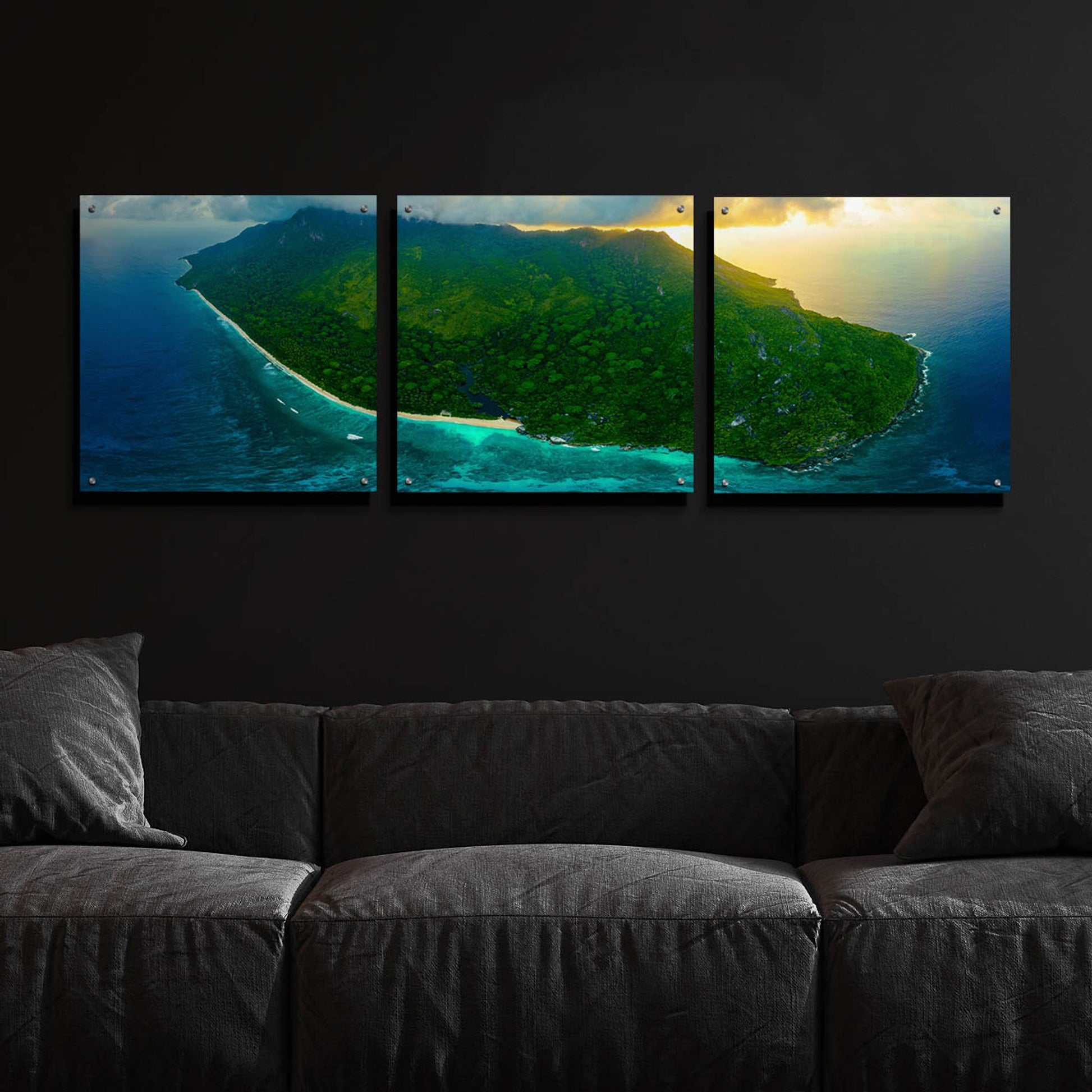 Epic Art 'Green Seychelles' by Epic Portfolio, Acrylic Glass Wall Art, 3 Piece Set,72x24