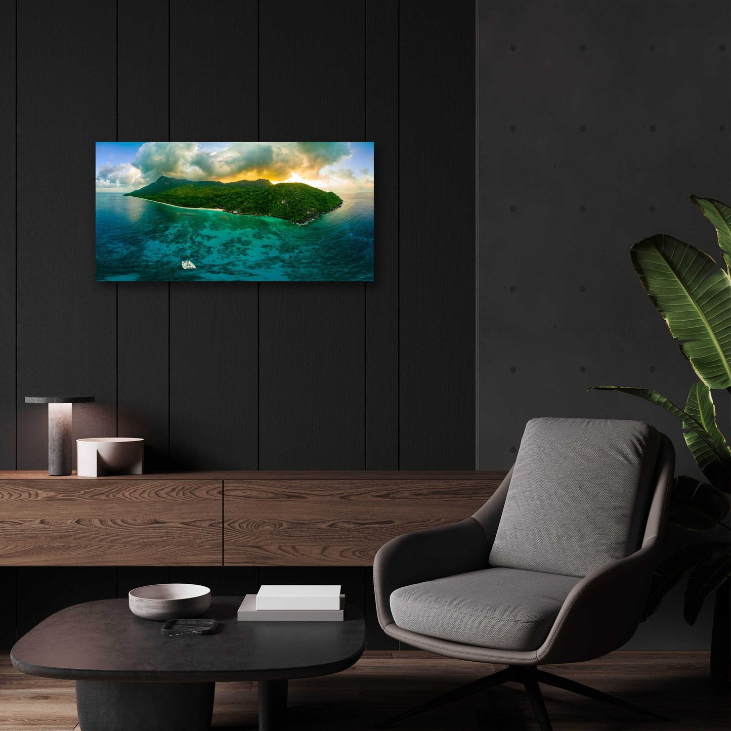 Epic Art 'Seychelles - Siloutte Island' by Epic Portfolio, Acrylic Glass Wall Art,24x12