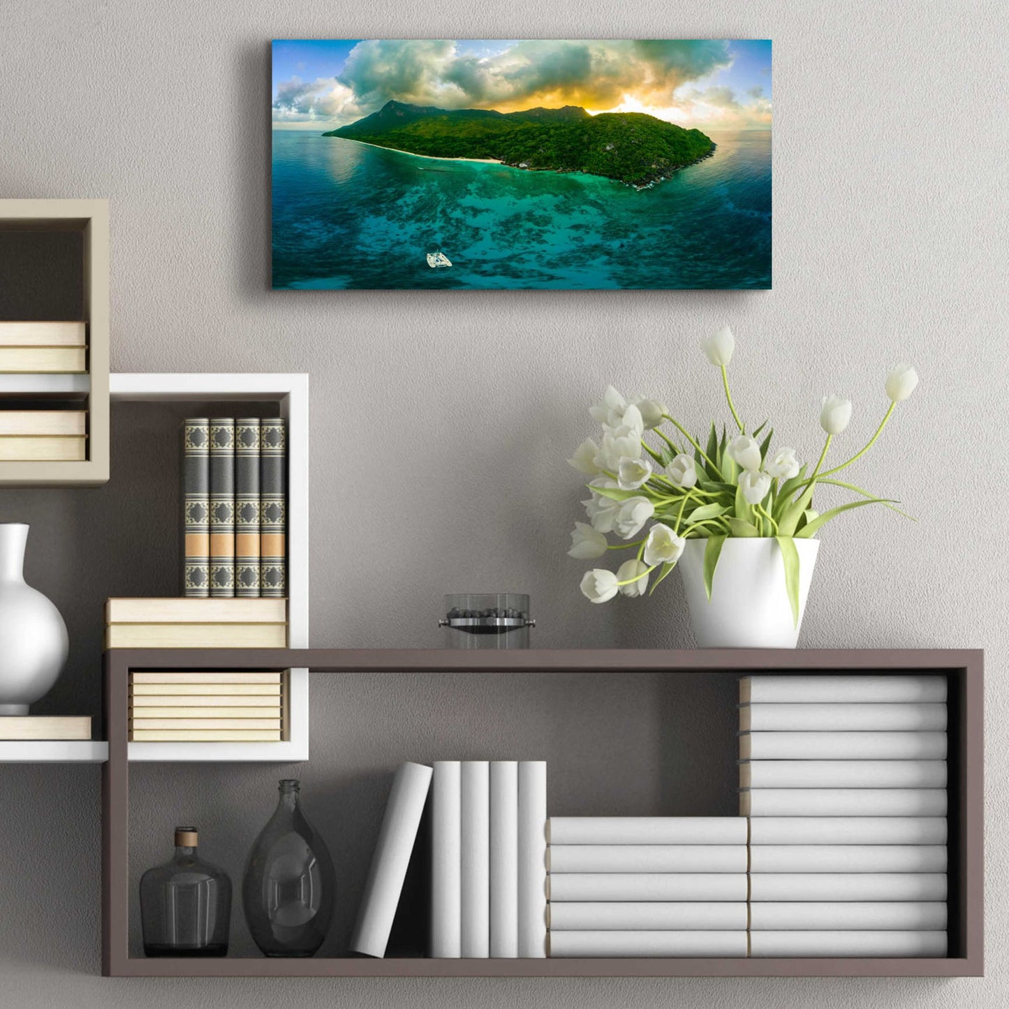 Epic Art 'Seychelles - Siloutte Island' by Epic Portfolio, Acrylic Glass Wall Art,24x12