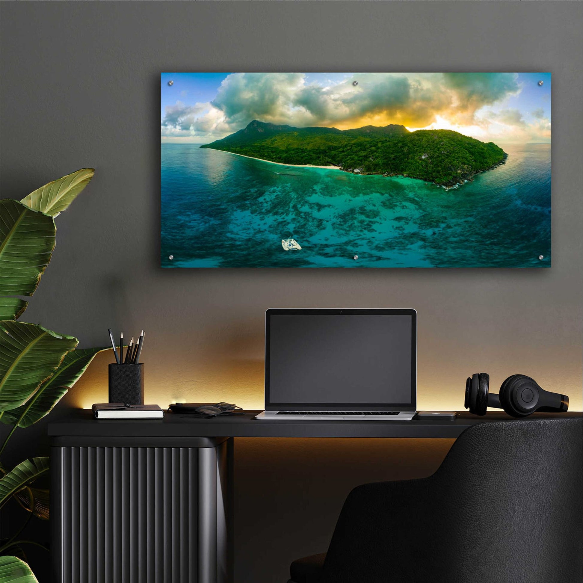 Epic Art 'Seychelles - Siloutte Island' by Epic Portfolio, Acrylic Glass Wall Art,48x24