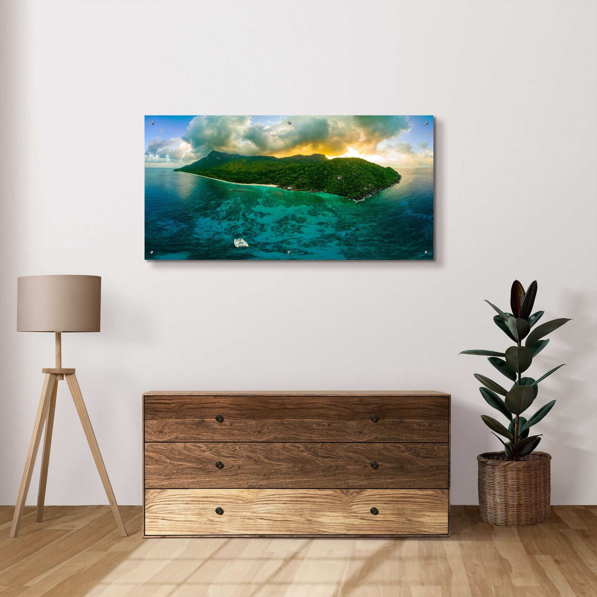Epic Art 'Seychelles - Siloutte Island' by Epic Portfolio, Acrylic Glass Wall Art,48x24